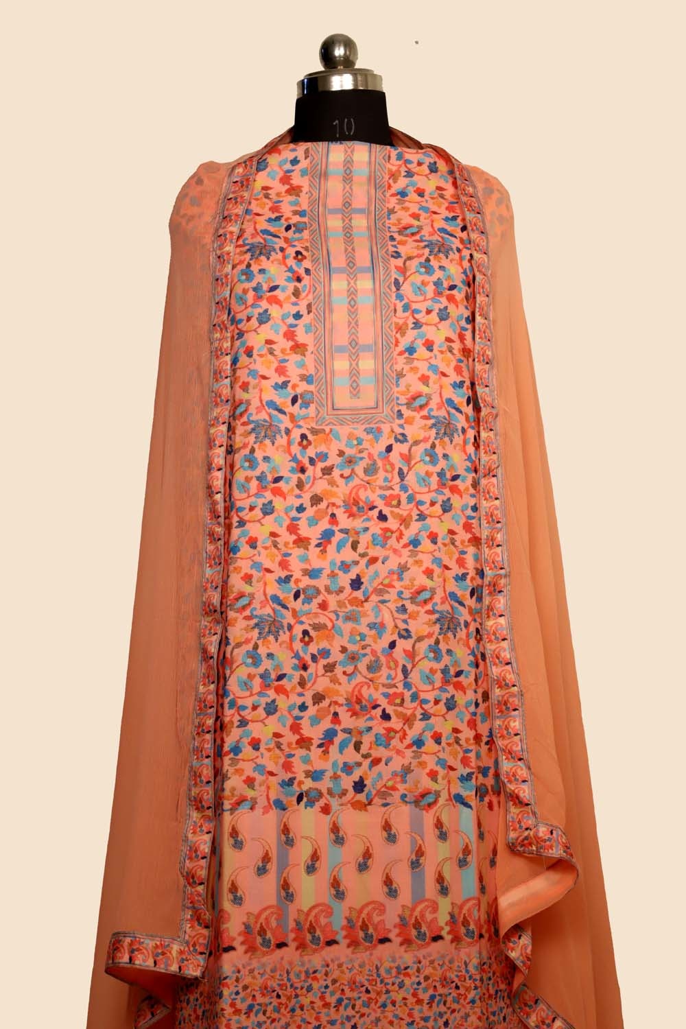 Peach Colour Cotton Kani Printer Unstitched Suit Fabric