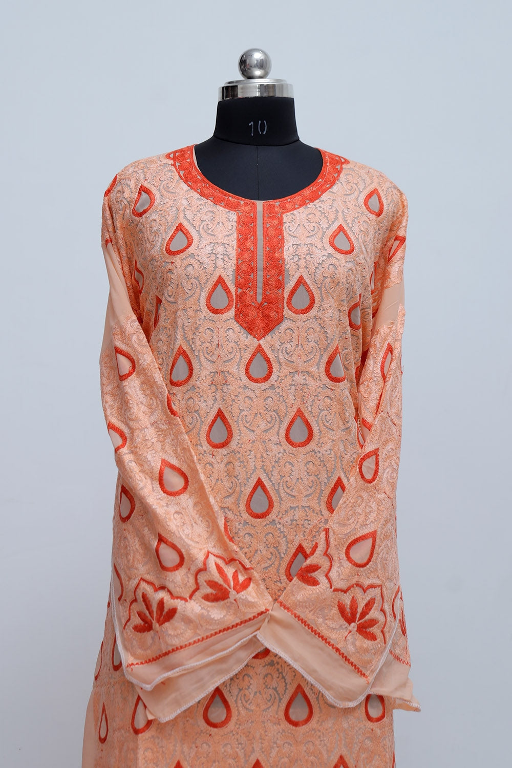 Peach Colour Georgette Semi Stitched Kashmiri Kurti