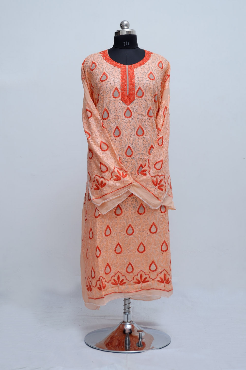 Peach Colour Georgette Semi Stitched Kashmiri Kurti