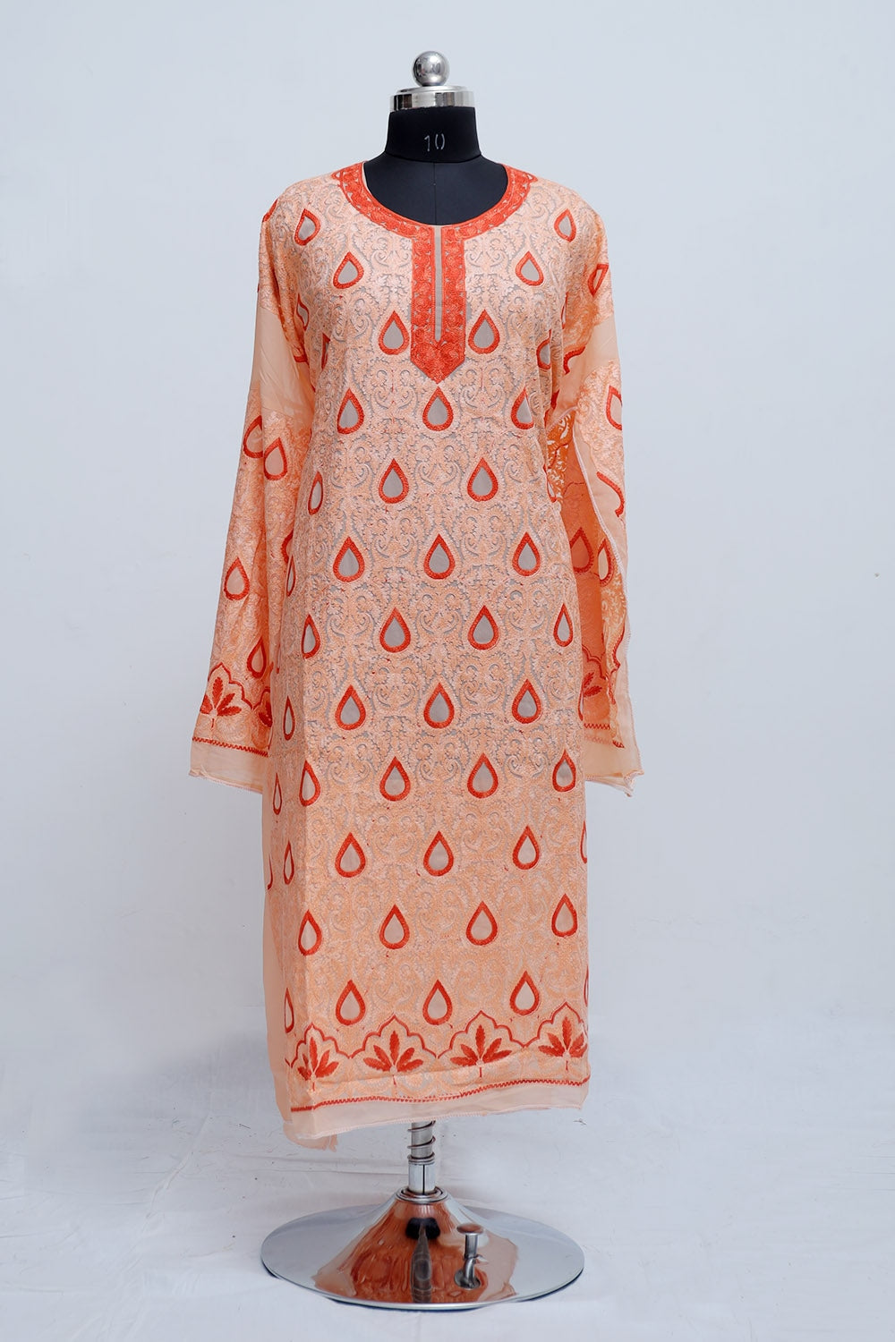 Peach Colour Georgette Semi Stitched Kashmiri Kurti