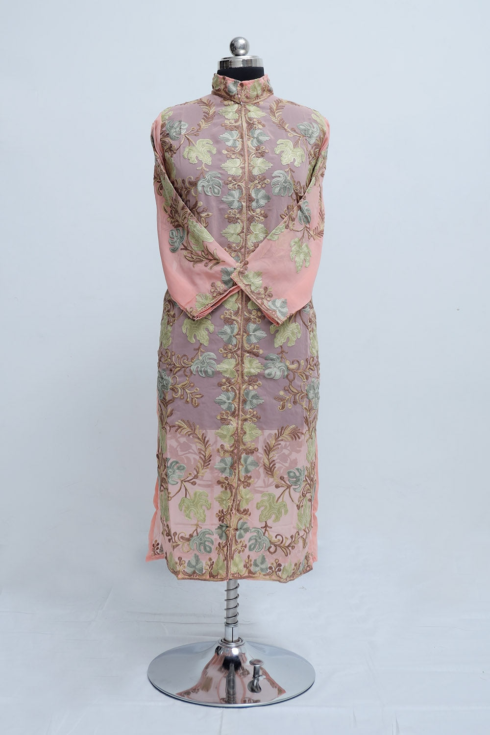 Peach Colour Georgette Semi Stitched Kashmiri Kurti