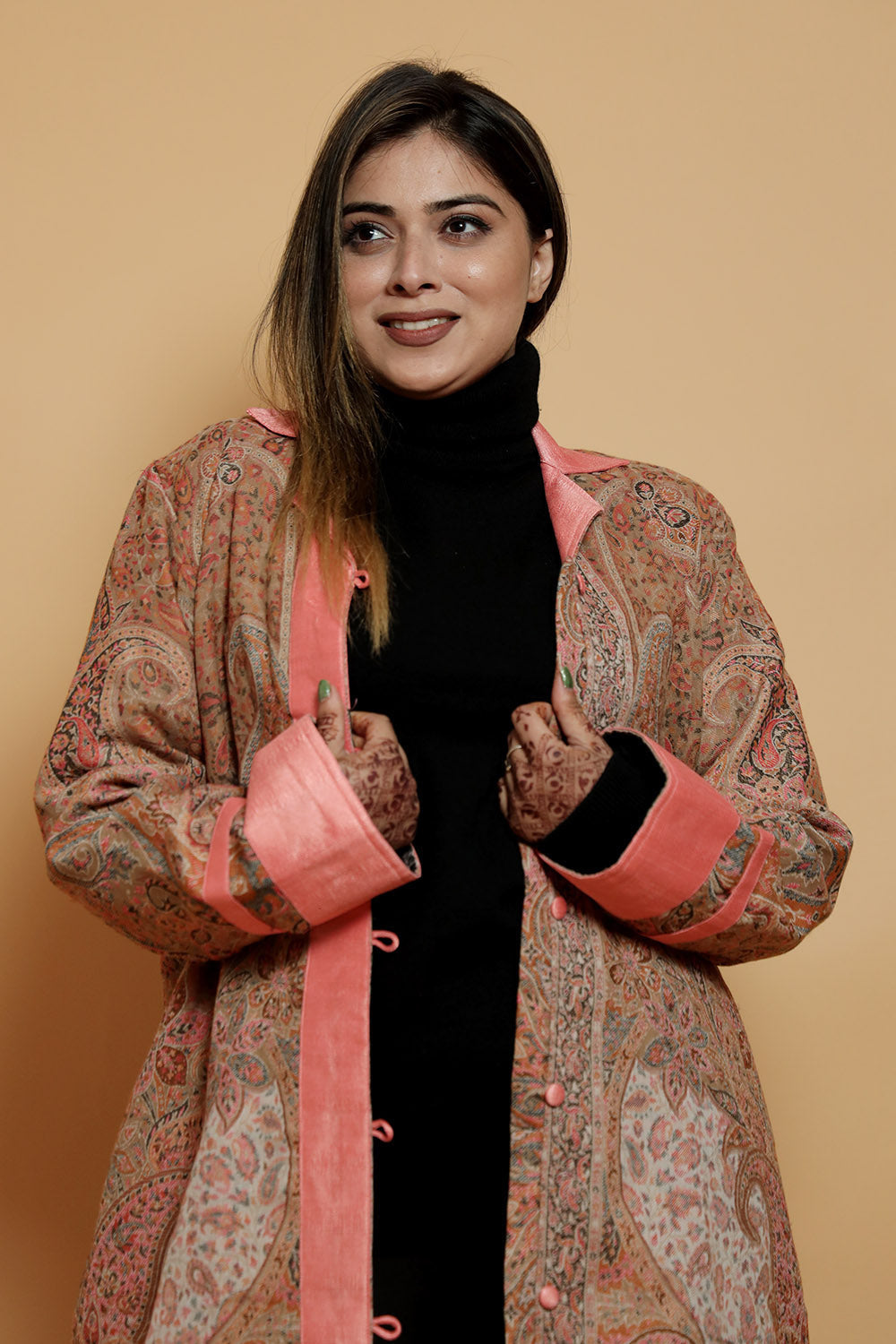 Peach Colour Kani Designer Jacket Along With New Jaal