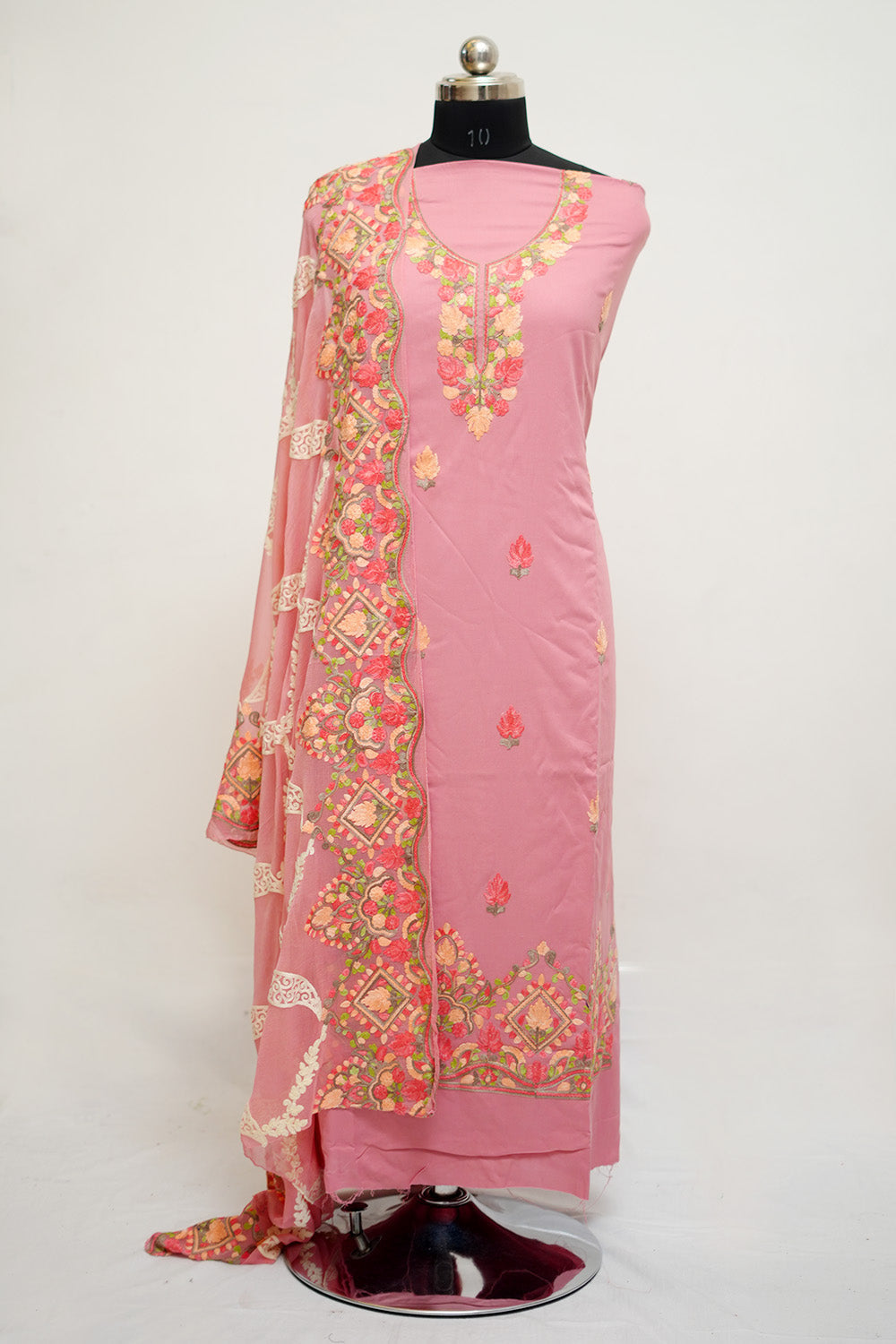 Pink Aari Work Salwar Kameez With Neckline Pattern