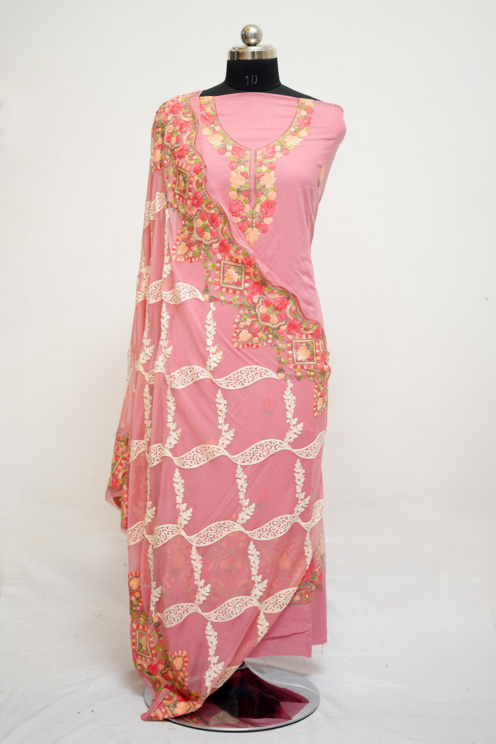 Pink Aari Work Salwar Kameez With Neckline Pattern