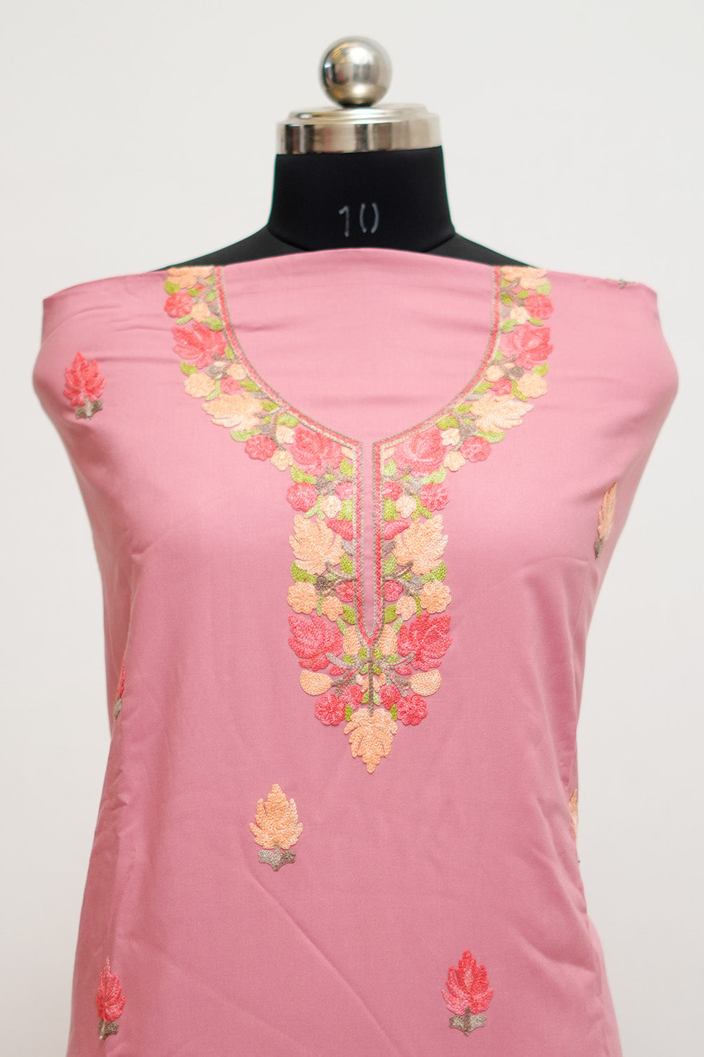 Pink Aari Work Salwar Kameez With Neckline Pattern