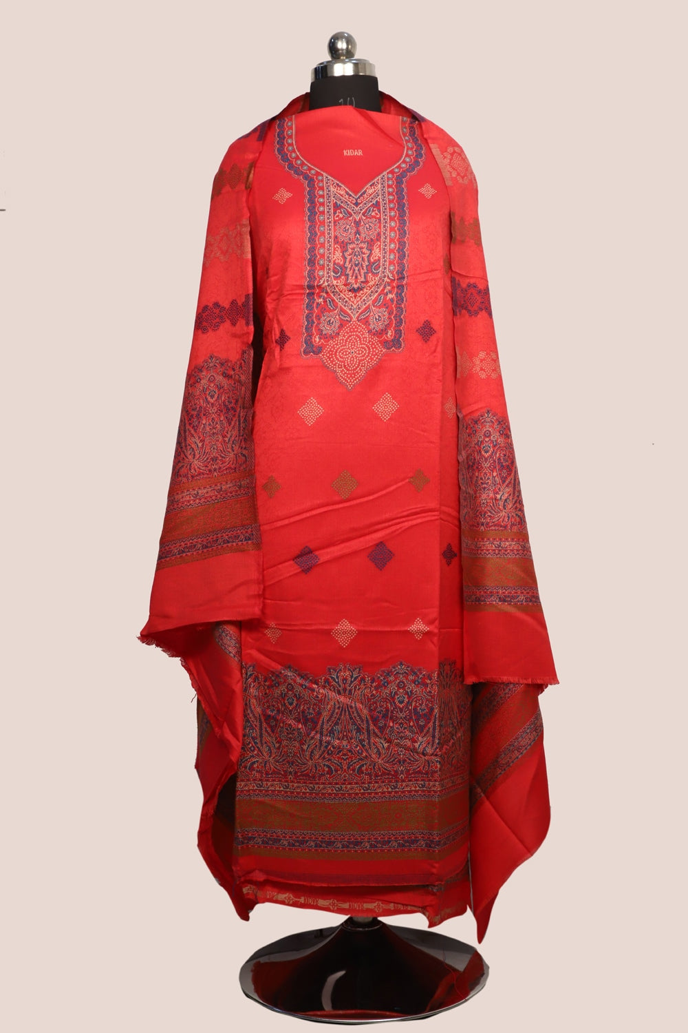 Pink Color Woolen Kashmiri Kani Work Unstitched Suit Fabric