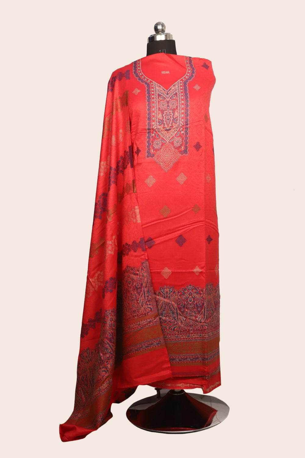 Pink Color Woolen Kashmiri Kani Work Unstitched Suit Fabric