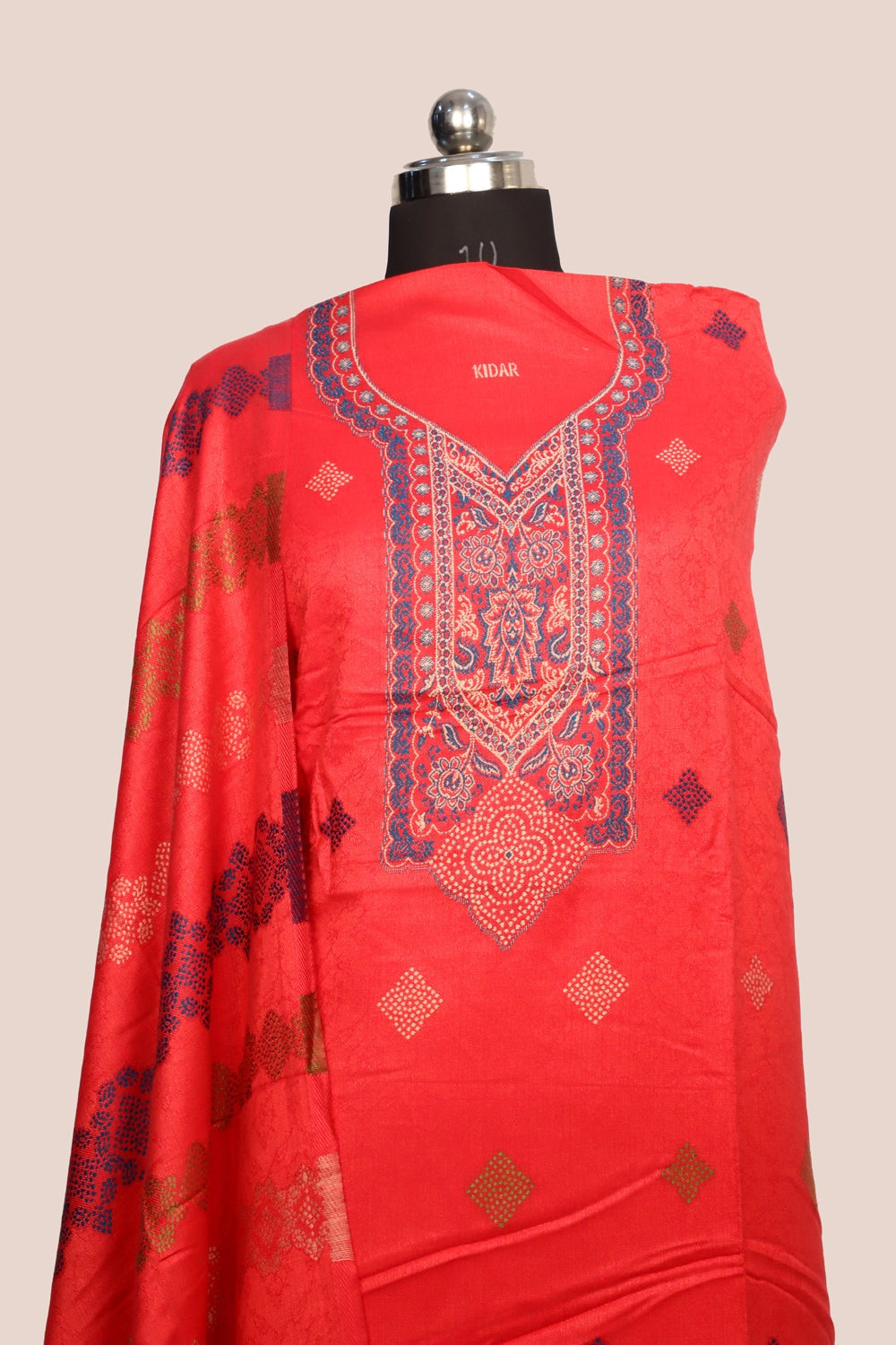 Pink Color Woolen Kashmiri Kani Work Unstitched Suit Fabric