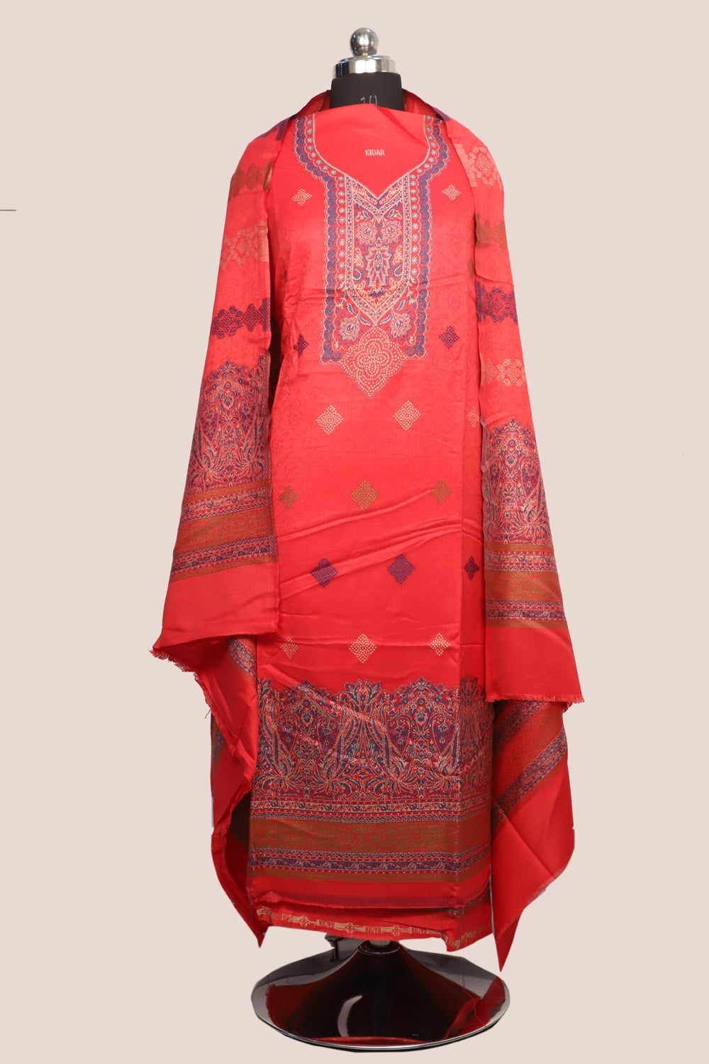 Pink Color Woolen Kashmiri Kani Work Unstitched Suit Fabric