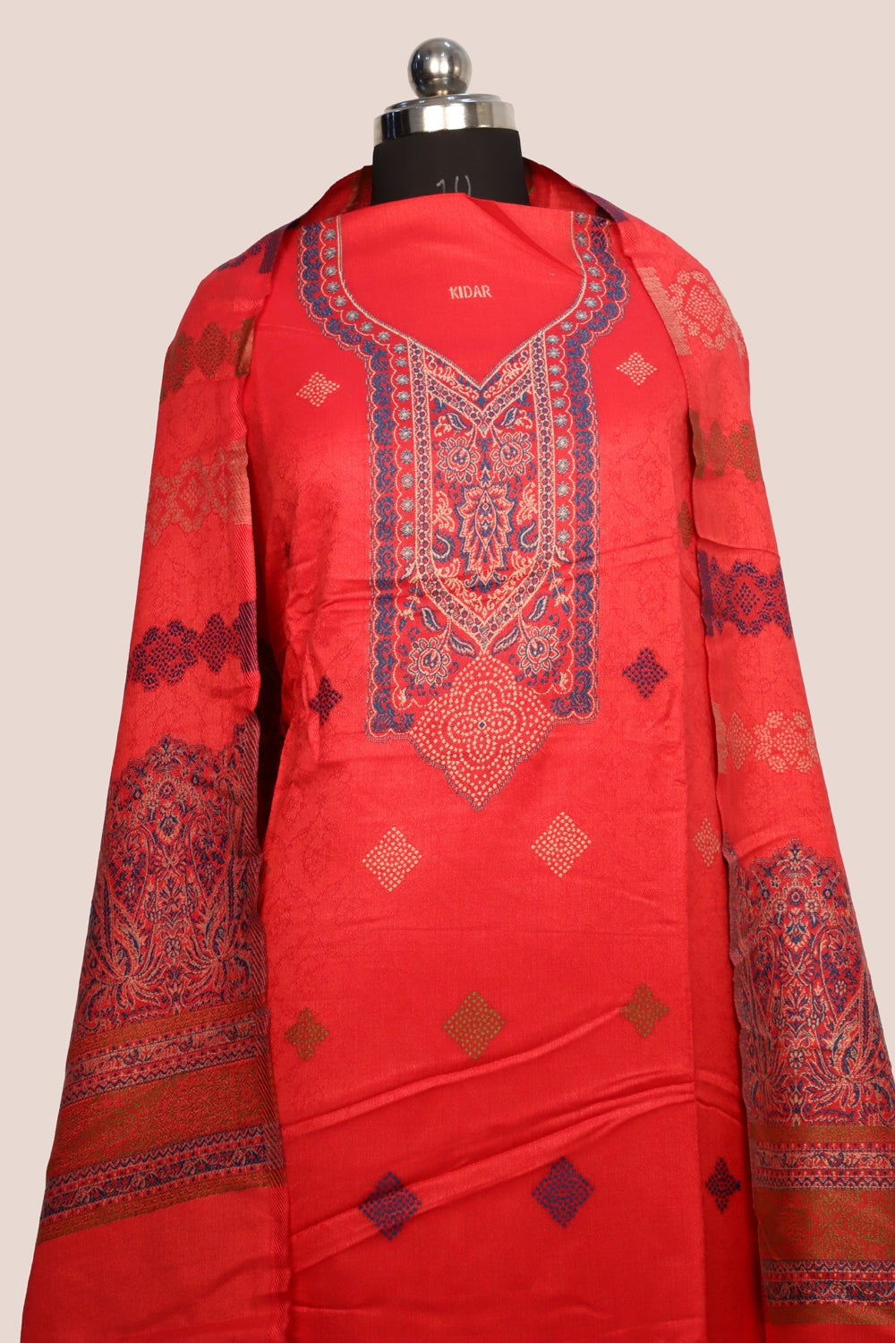 Pink Color Woolen Kashmiri Kani Work Unstitched Suit Fabric