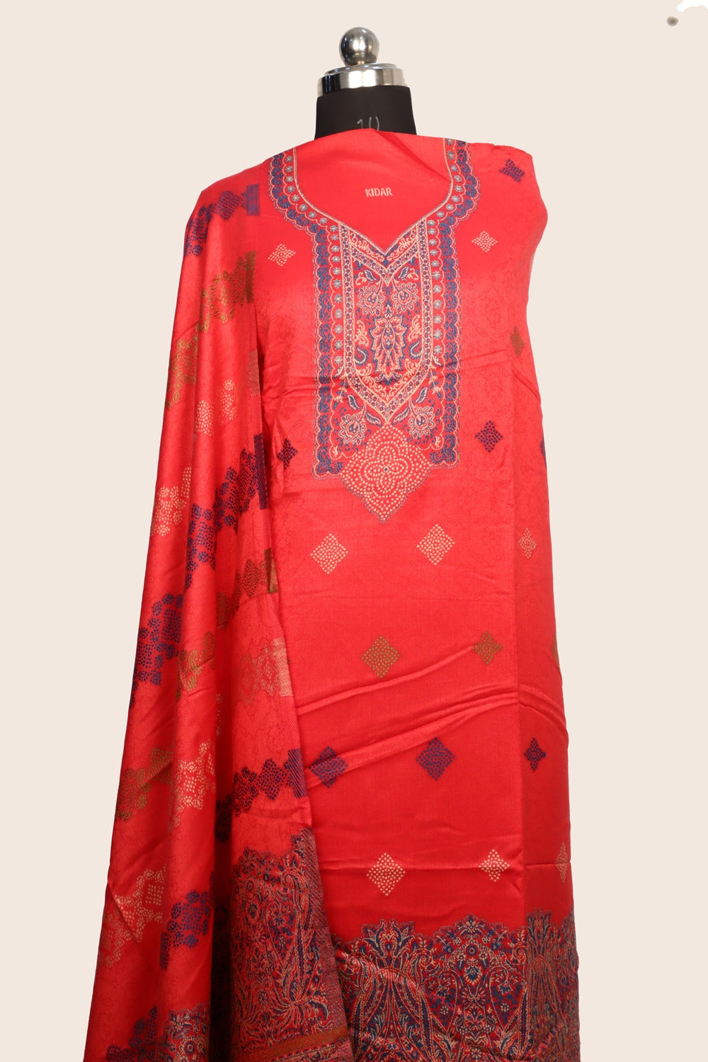 Pink Color Woolen Kashmiri Kani Work Unstitched Suit Fabric