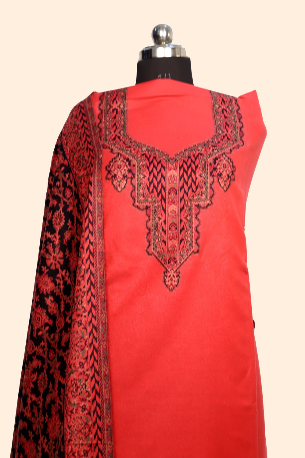 Pink Color Woolen Kashmiri Kani Work Unstitched Suit Fabric