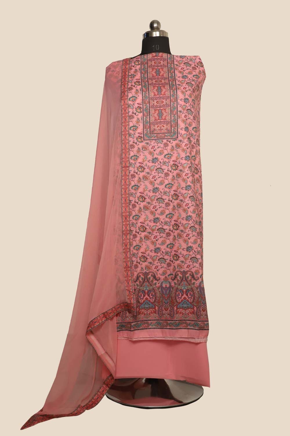 Pink Colour Cotton Kani Printer Unstitched Suit Fabric