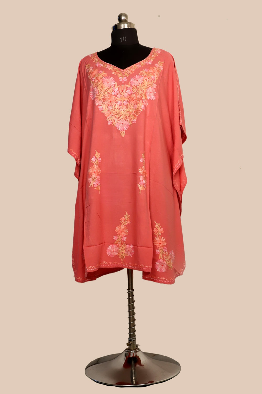 Pink Colour Cotton Kashmiri Aari Work Designer Kaftan