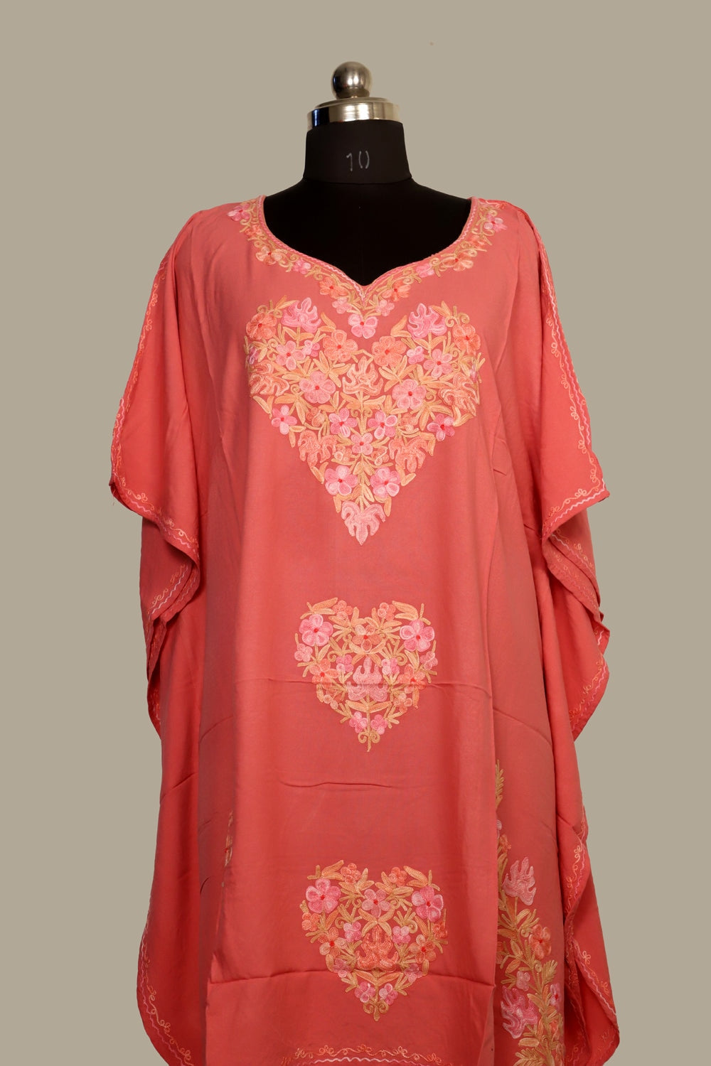 Pink Colour Cotton Kashmiri Aari Work Designer Kaftan