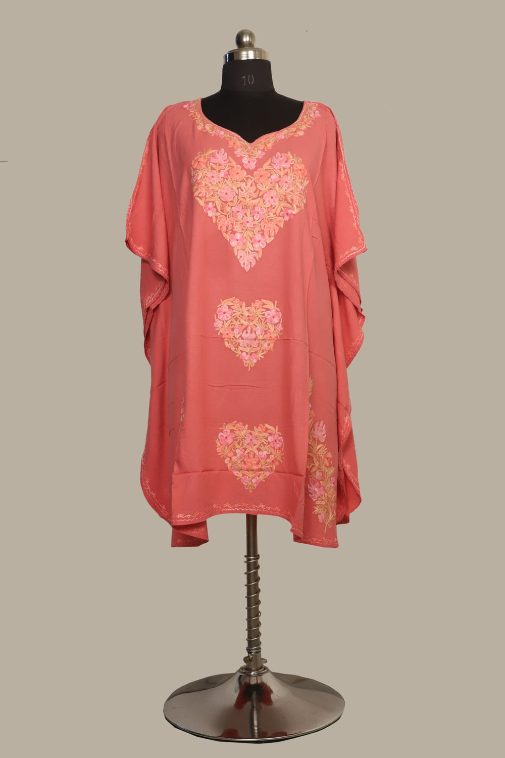 Pink Colour Cotton Kashmiri Aari Work Designer Kaftan