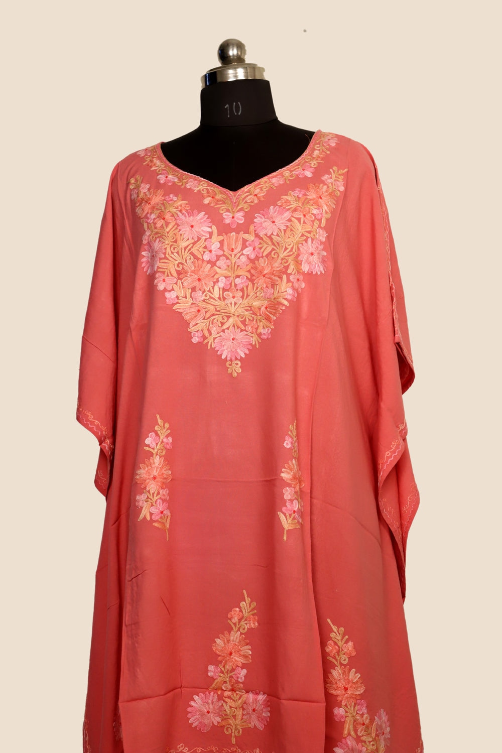 Pink Colour Cotton Kashmiri Aari Work Designer Kaftan