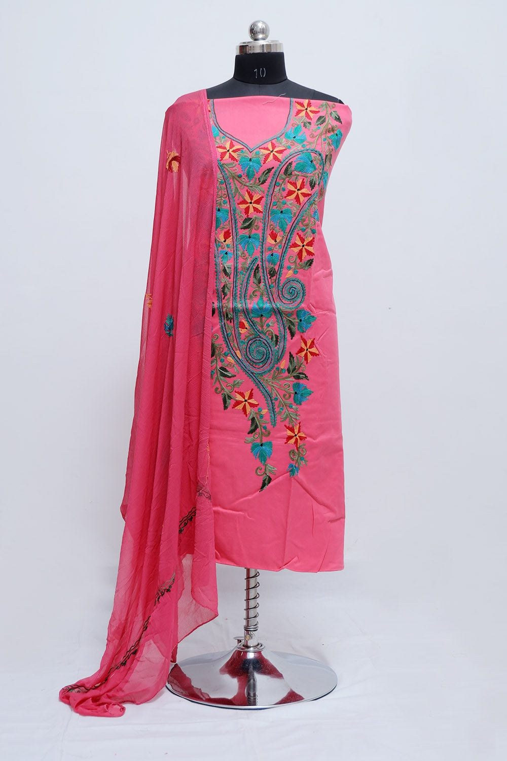 Pink Colour Cotton Suit With Over All Kashmiri Jaal Highly