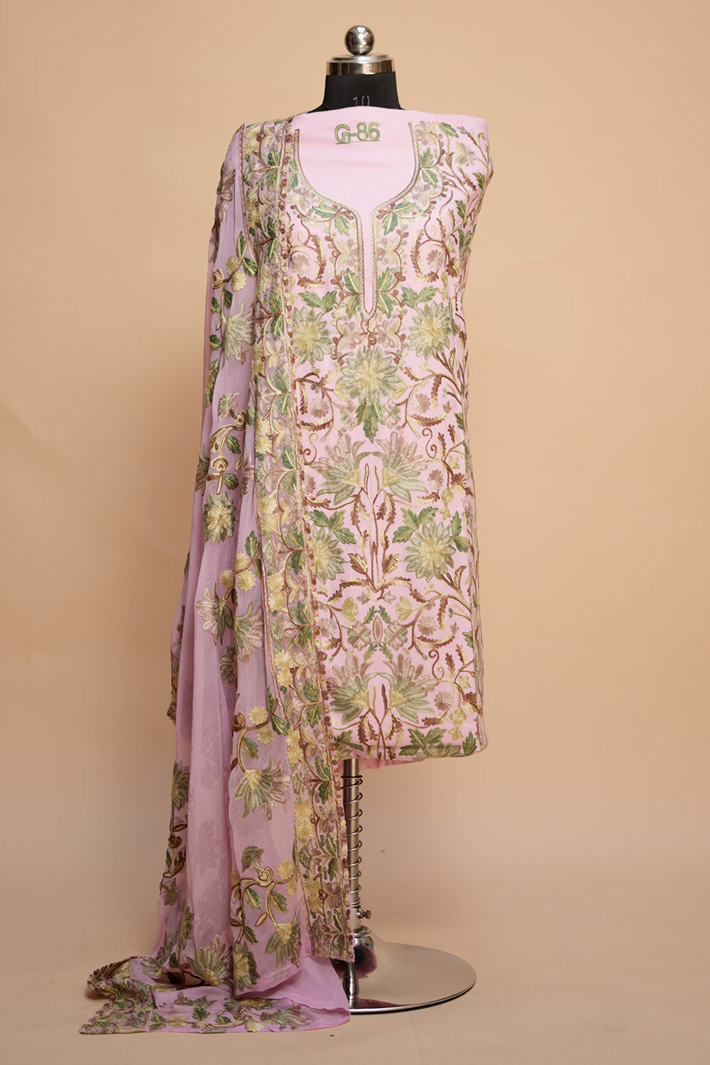 Pink Colour Designer Aari Work Salwar Kameez With Running