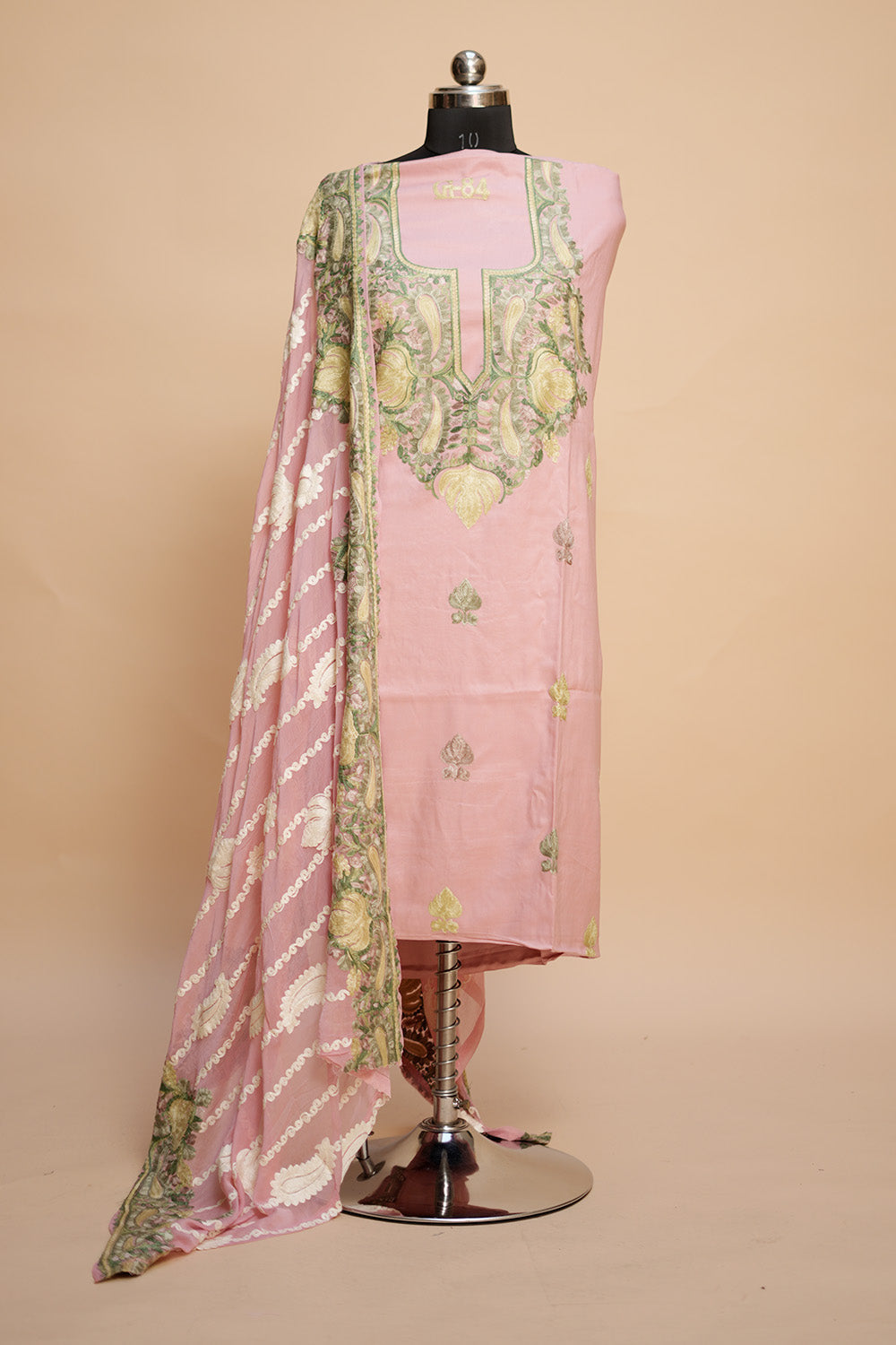 Pink Colour Designer Aari Work Salwar Kameez With Running