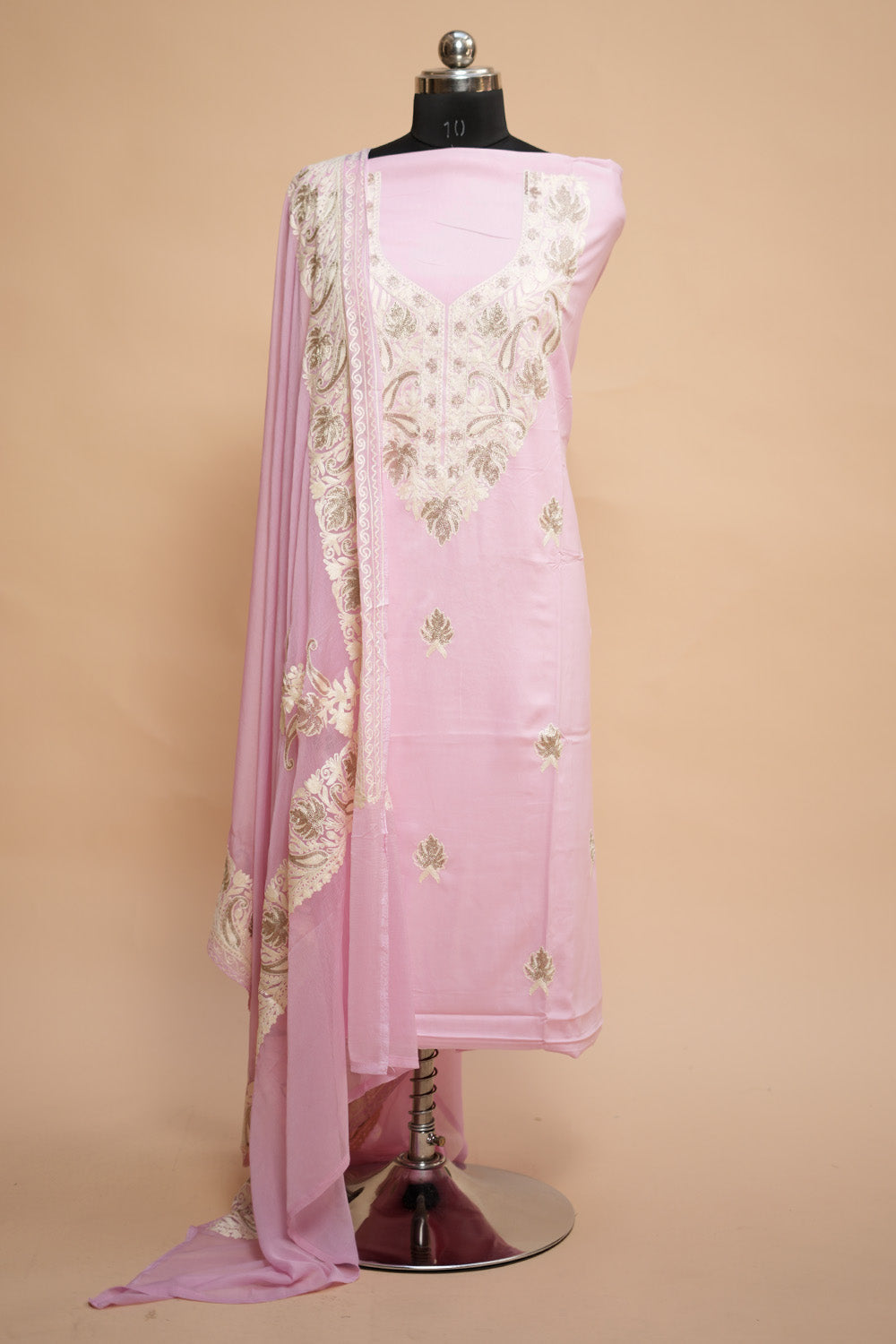 Pink Colour Designer Aari Work Salwar Kameez With Running