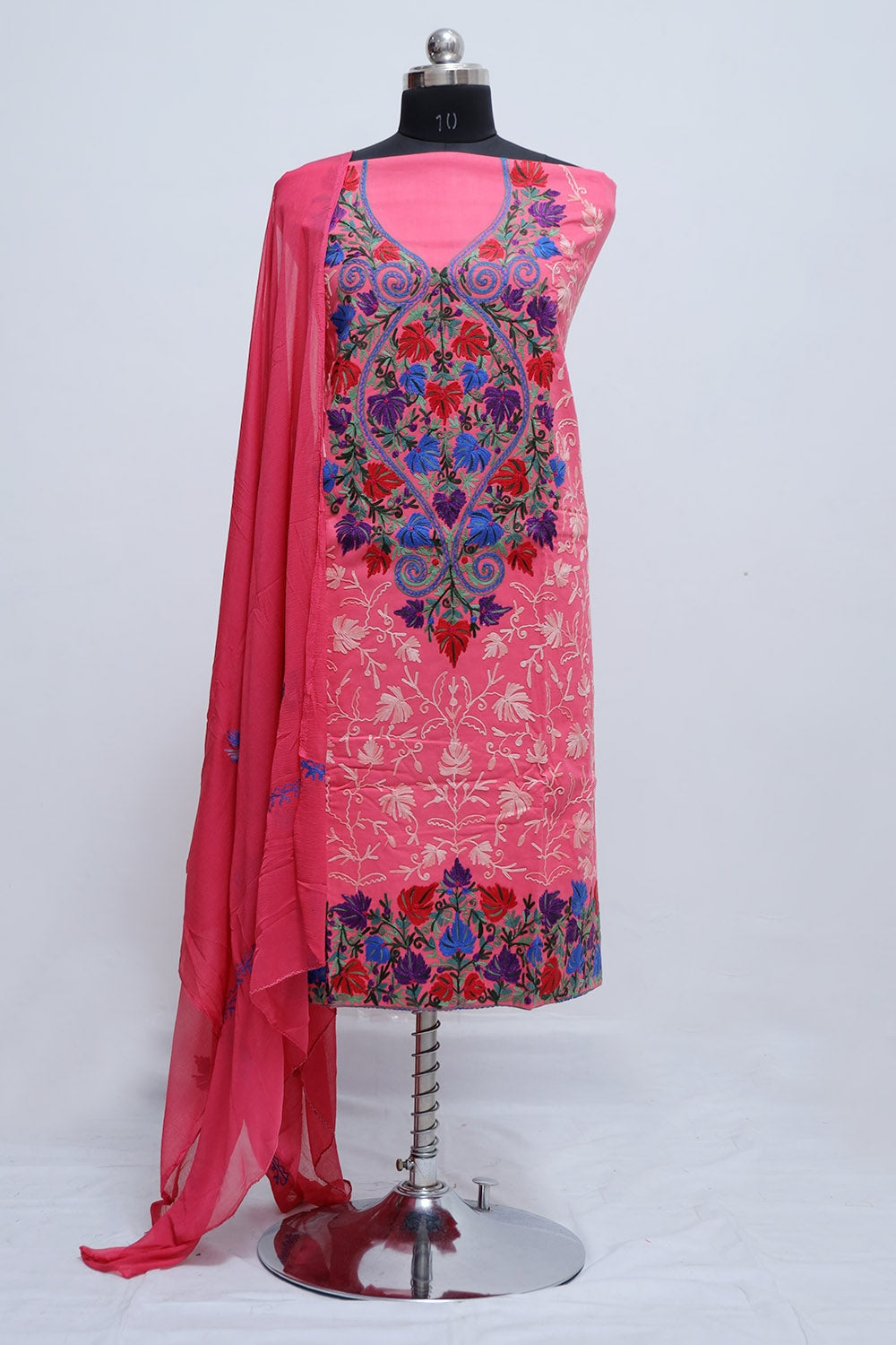 Pink Colour Designer With Beautiful Kashmiri Embroidery