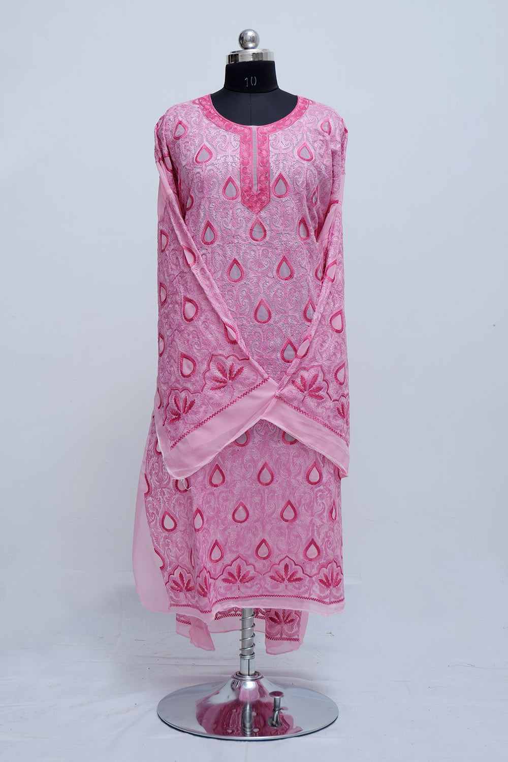 Pink Colour Georgette Semi Stitched Kashmiri Kurti