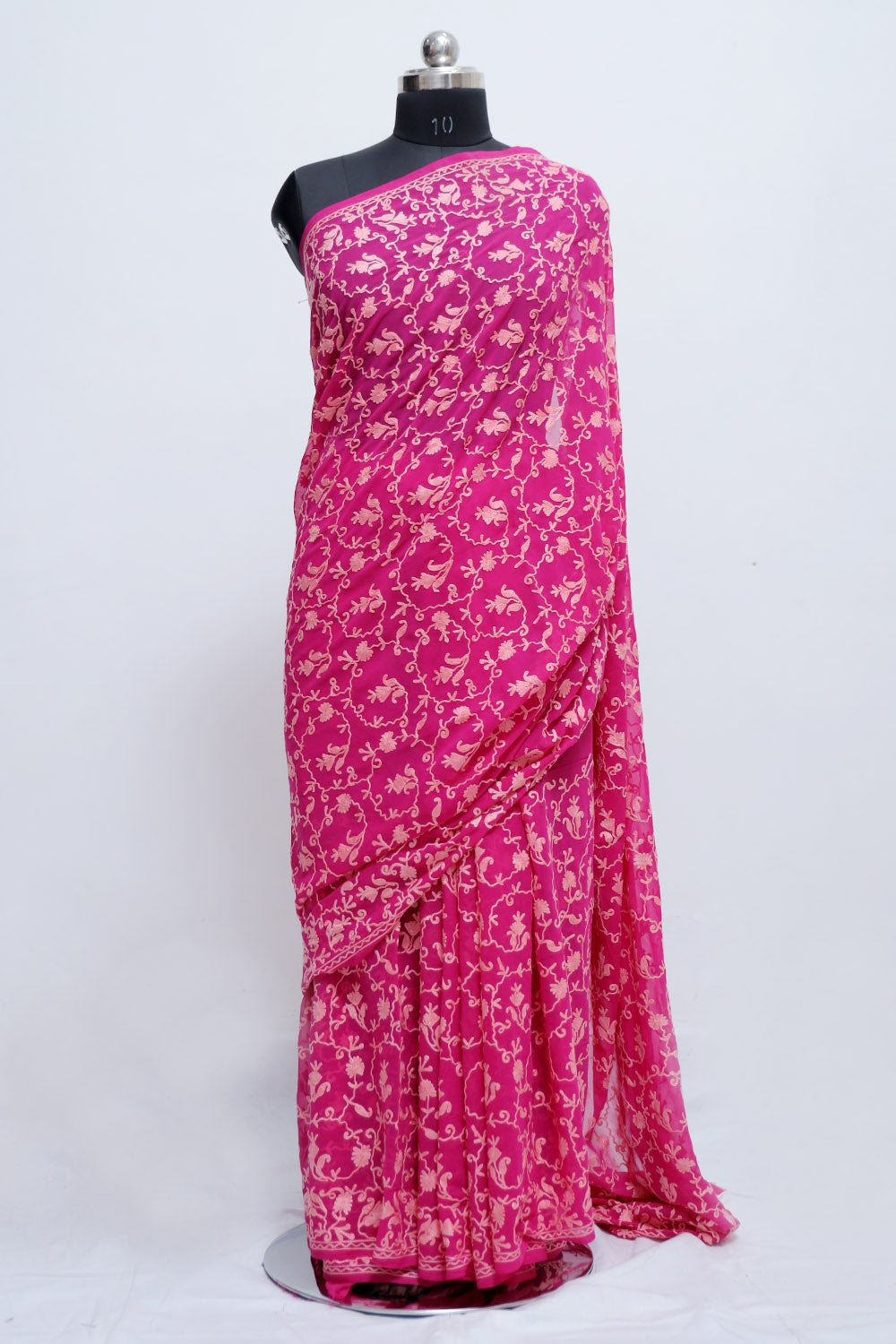 Pink Colour Kashmiri Work With Bright Thread Embroidery
