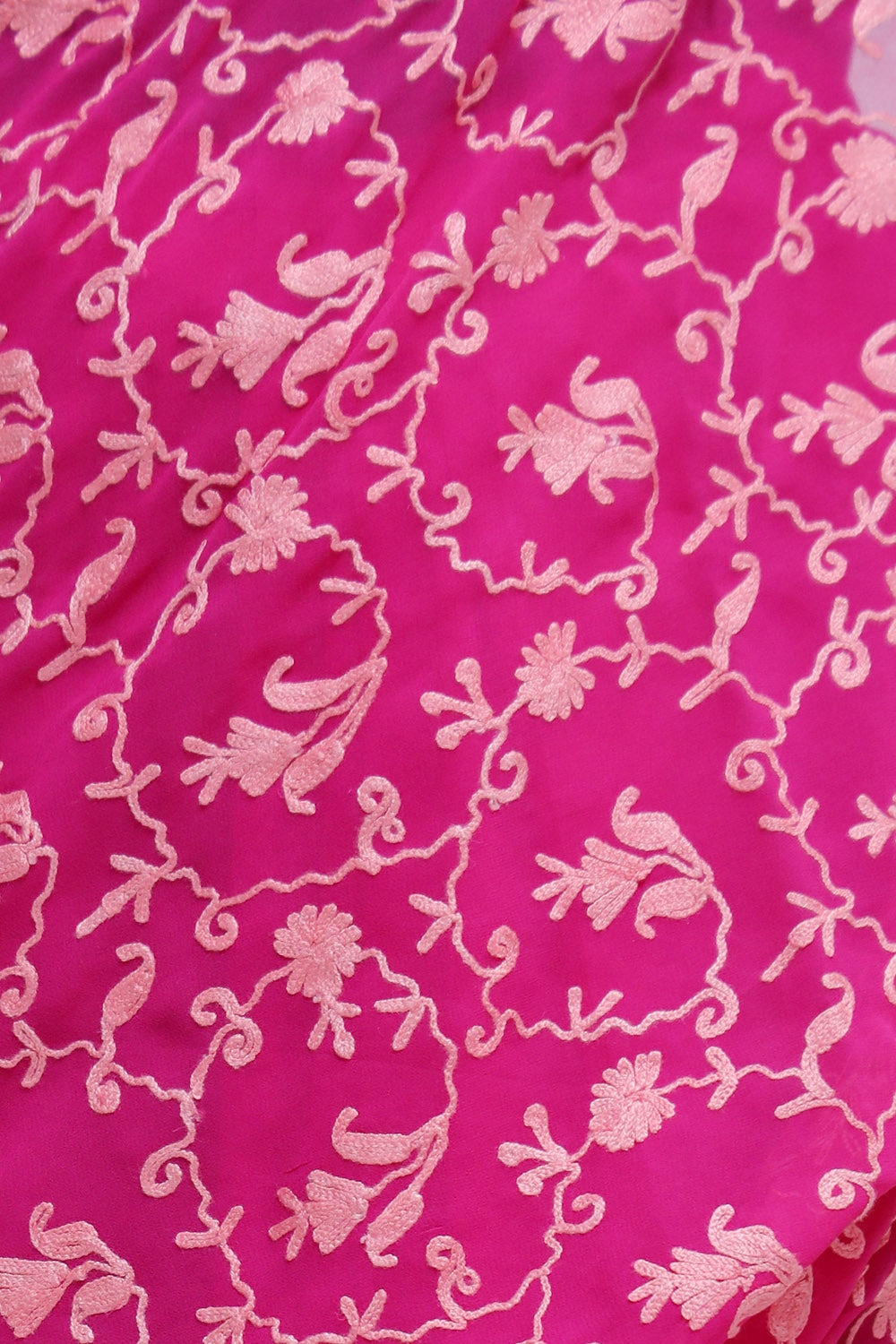 Pink Colour Kashmiri Work With Bright Thread Embroidery