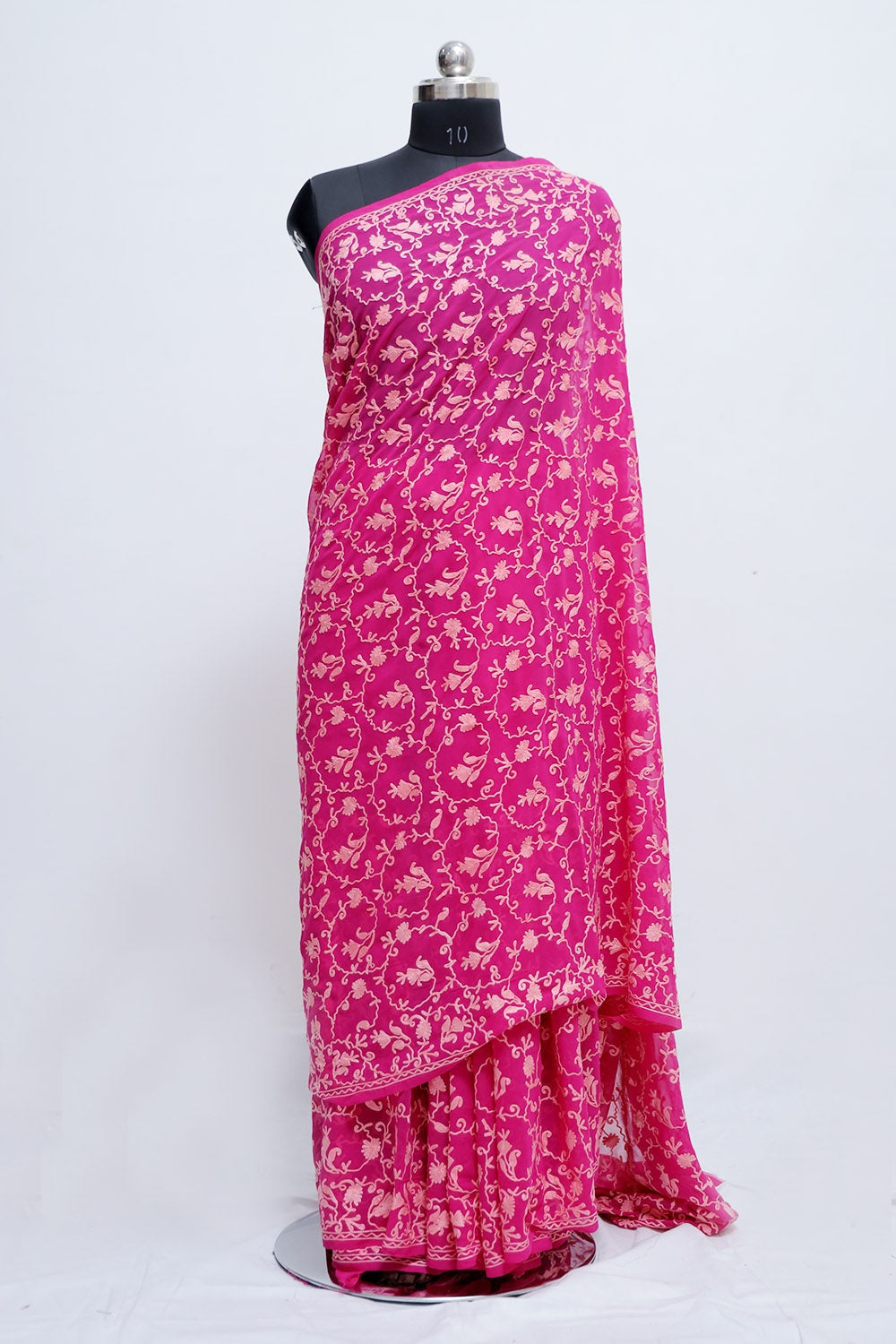 Pink Colour Kashmiri Work With Bright Thread Embroidery