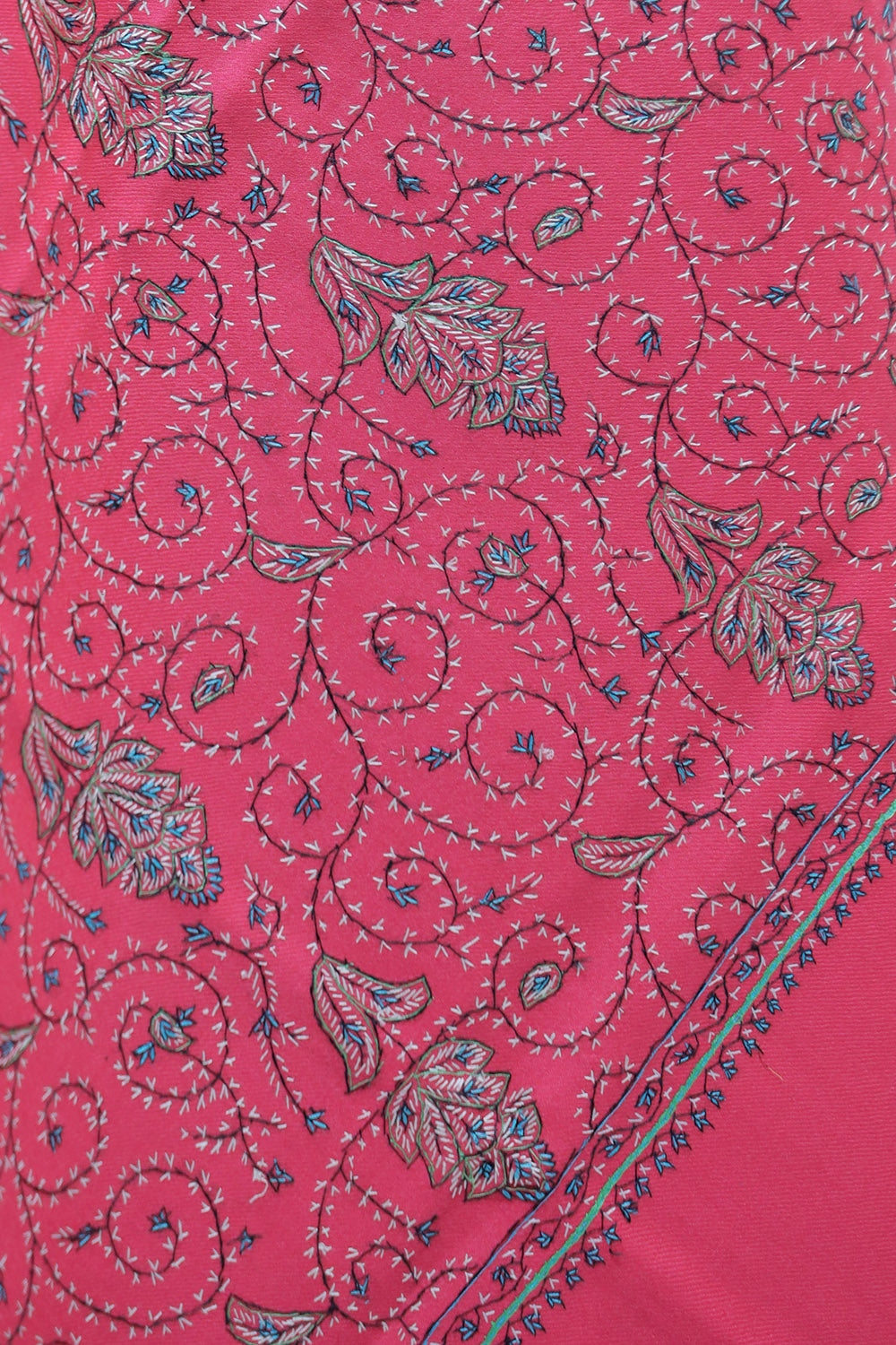 Pink Colour Sozni Shawl With Richly Embroidered Border