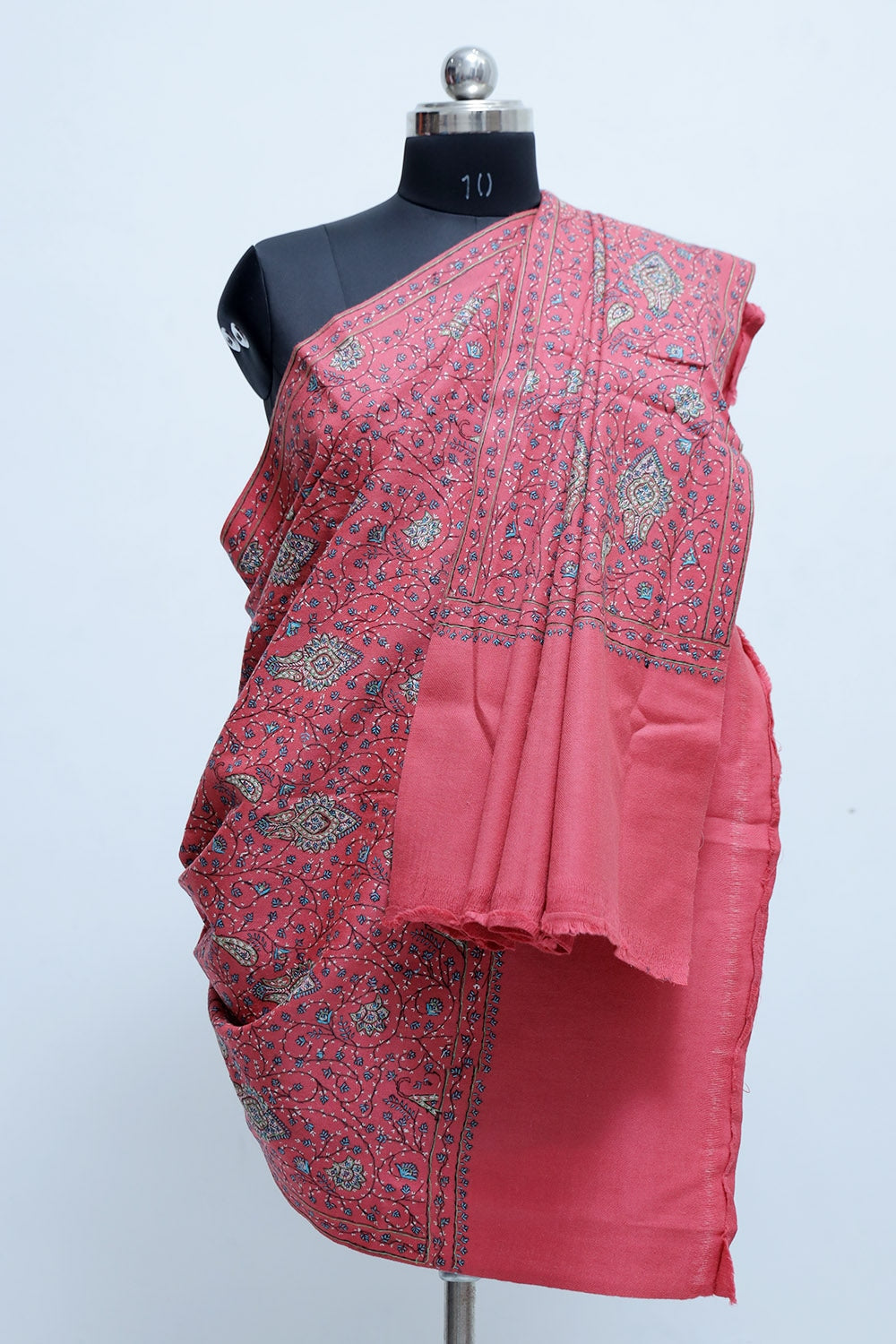 Pink Colour Sozni Shawl With Richly Embroidered Border