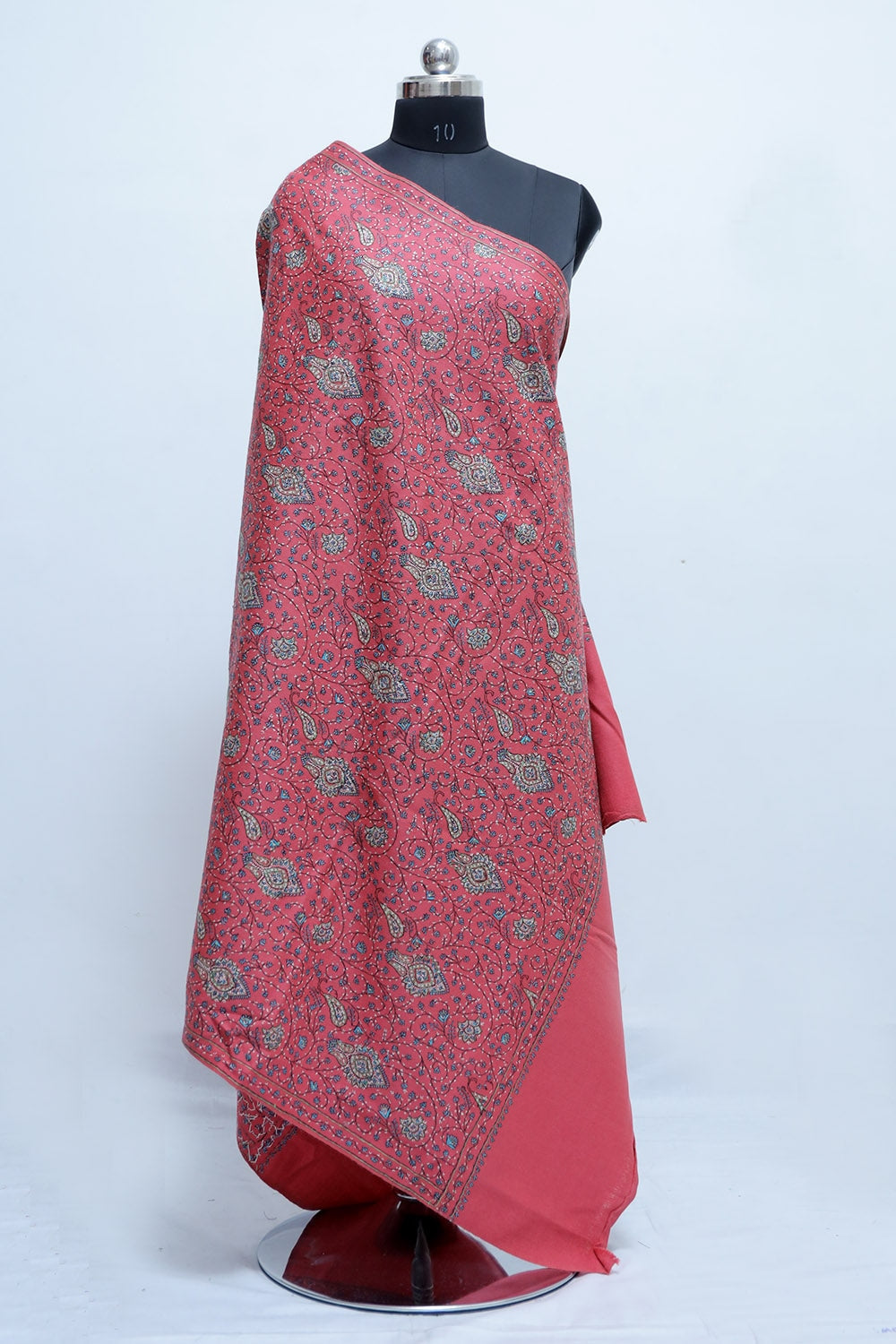 Pink Colour Sozni Shawl With Richly Embroidered Border