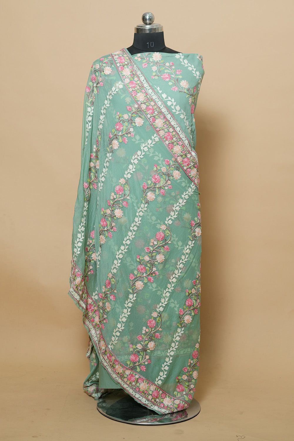 Pista Green Aari Work Salwar Kameez With Chinar Heavy Jaal