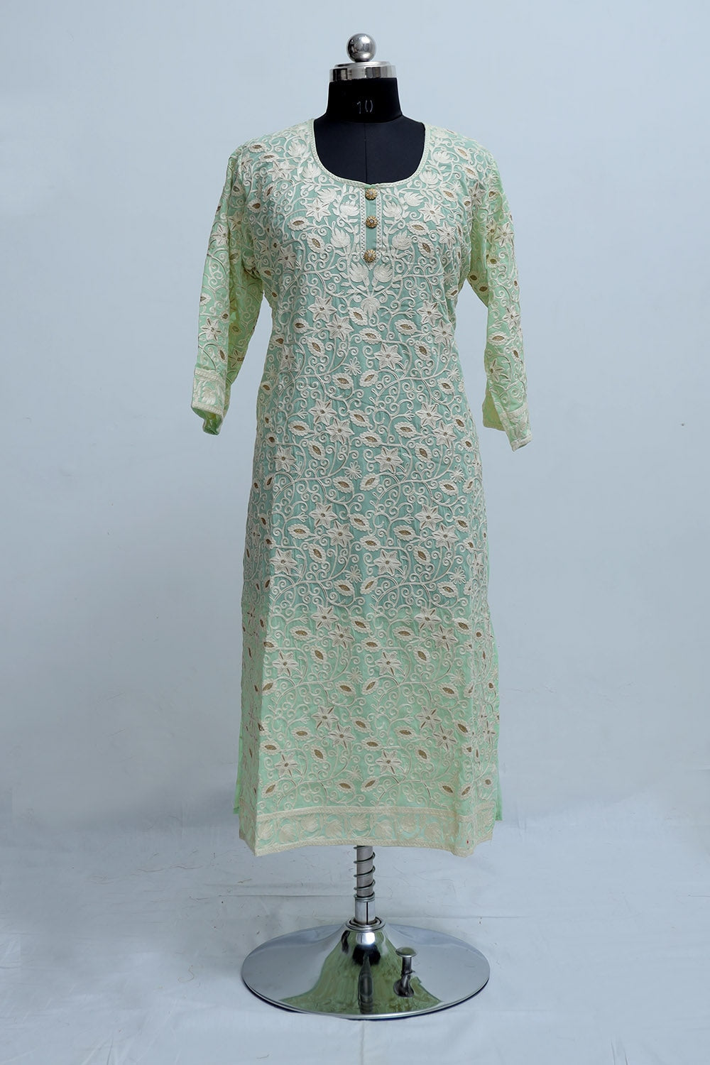 Pista Green Purple Colour Georgette Semi Stitched Kashmiri