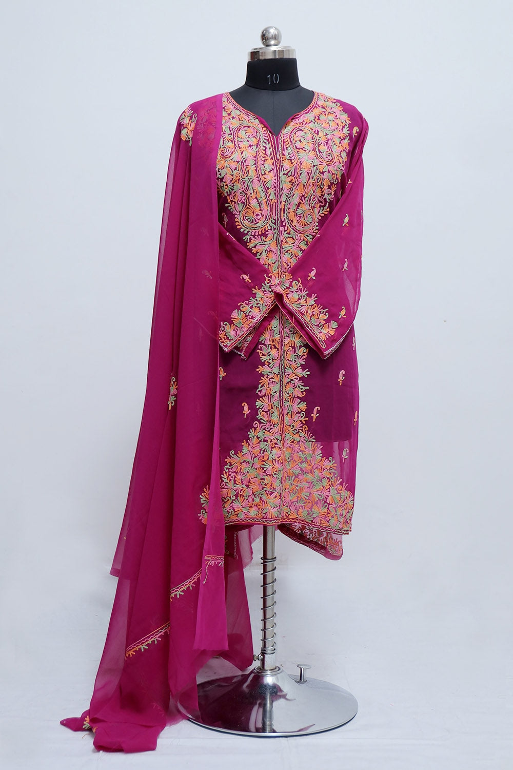 Purple Colour Aari Work Kurti With Front Back Thread