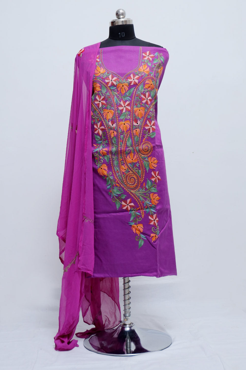 Purple Colour Cotton Suit With Over All Kashmiri Jaal