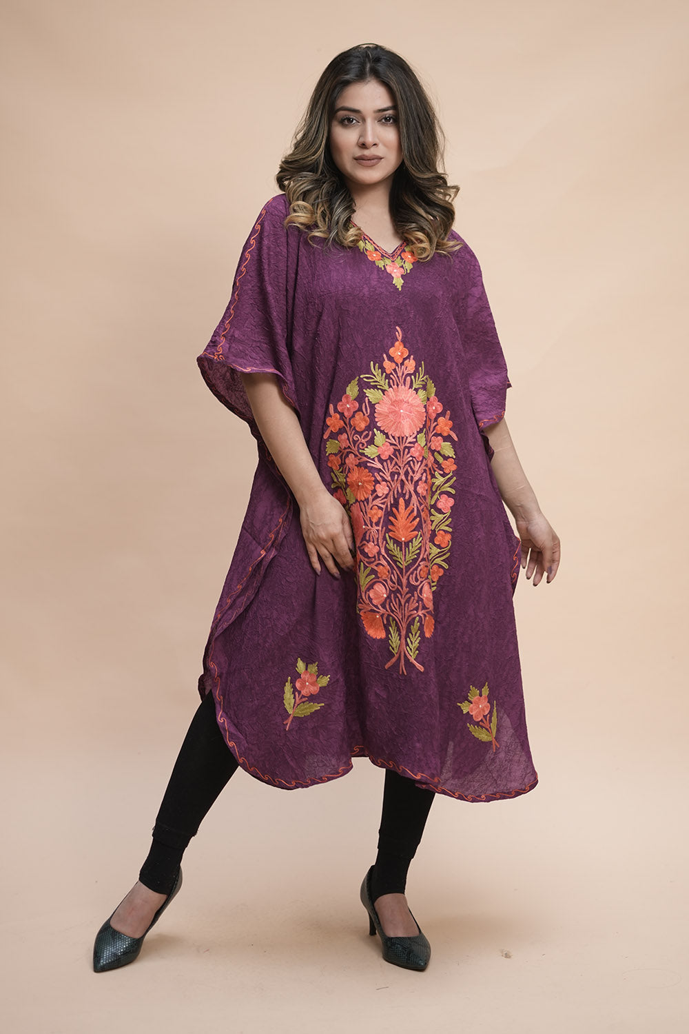 Purple Colour Crush Cotton Kashmiri Aari Work Designer