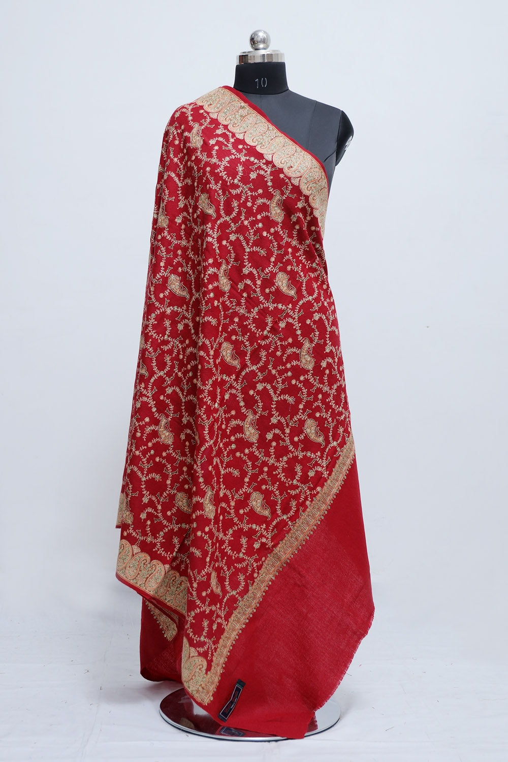 Ravishing Red Colour Sozni Shawl With Beautiful All over