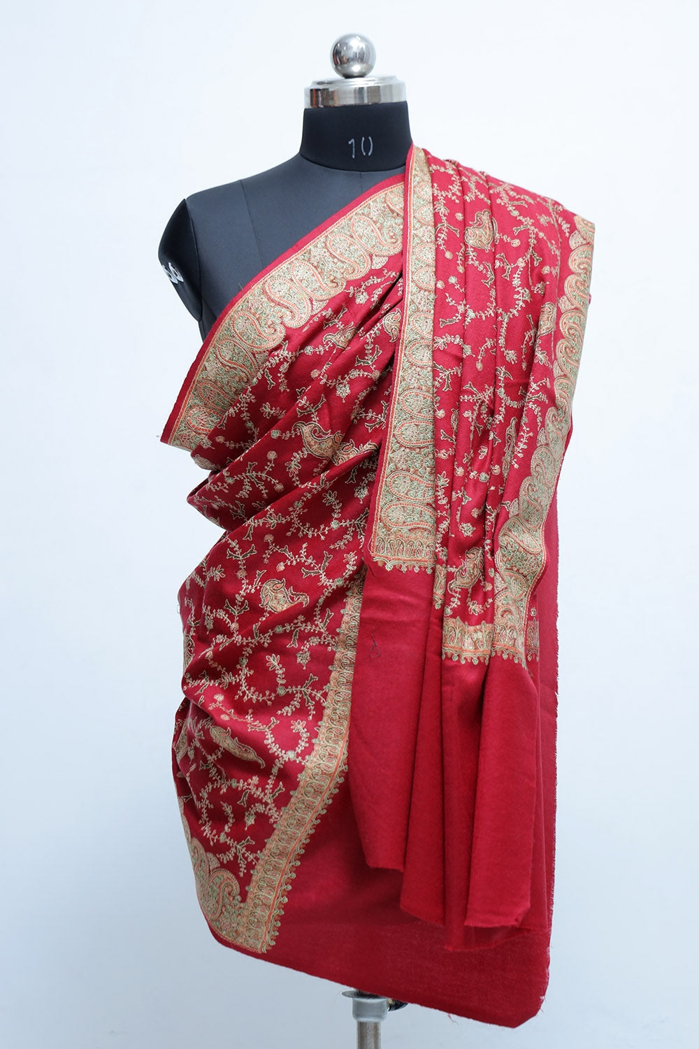 Ravishing Red Colour Sozni Shawl With Beautiful All over