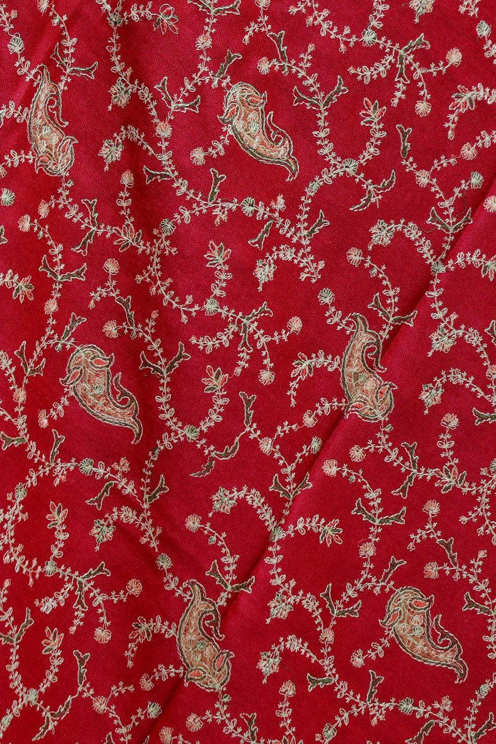 Ravishing Red Colour Sozni Shawl With Beautiful All over