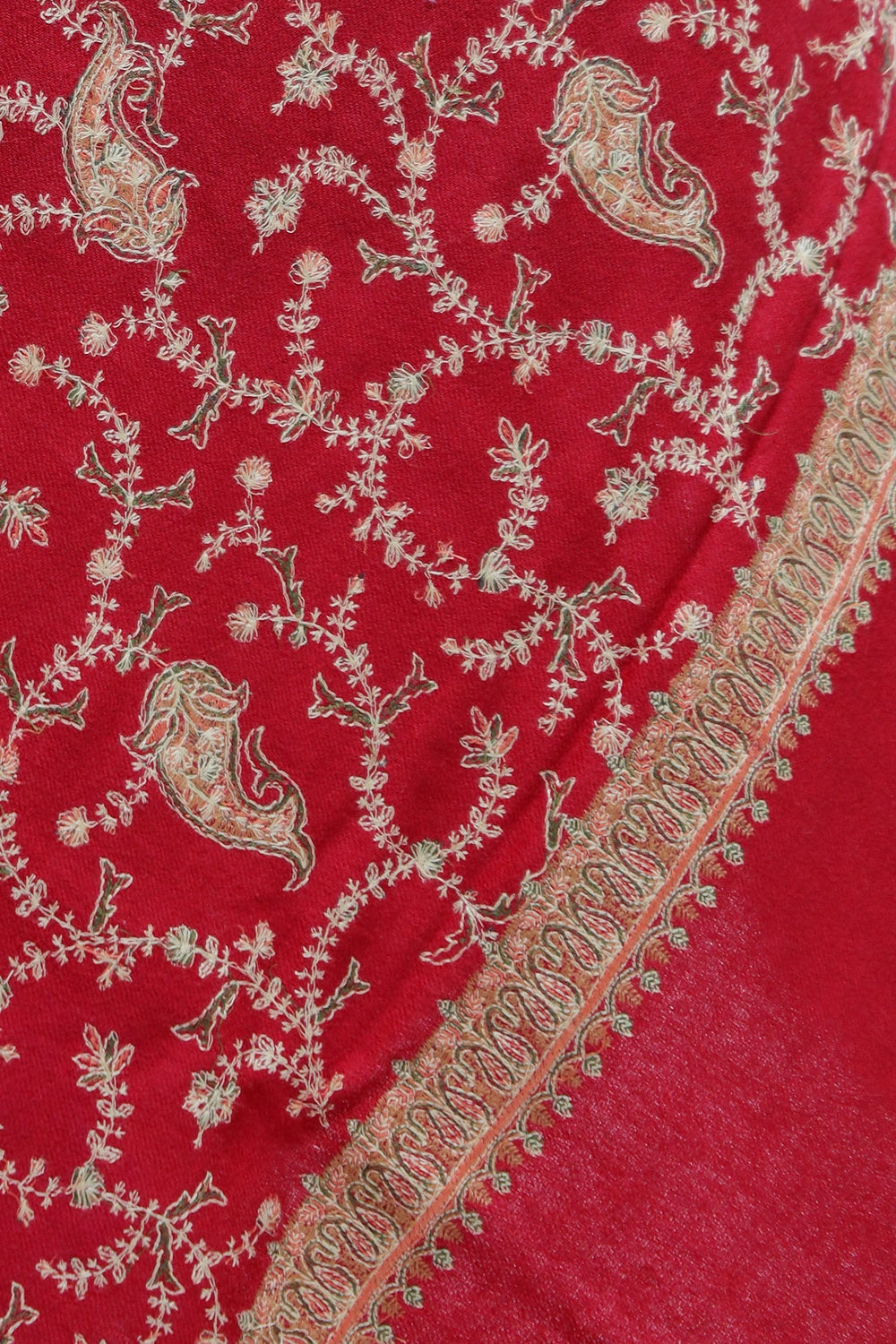 Ravishing Red Colour Sozni Shawl With Beautiful All over