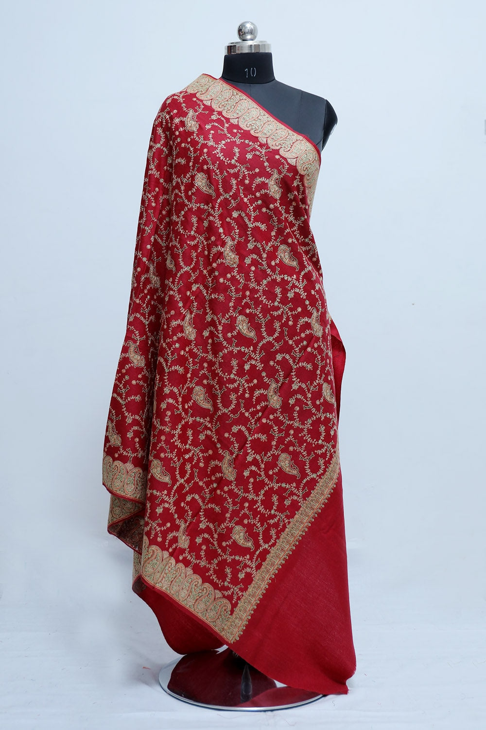 Ravishing Red Colour Sozni Shawl With Beautiful All over