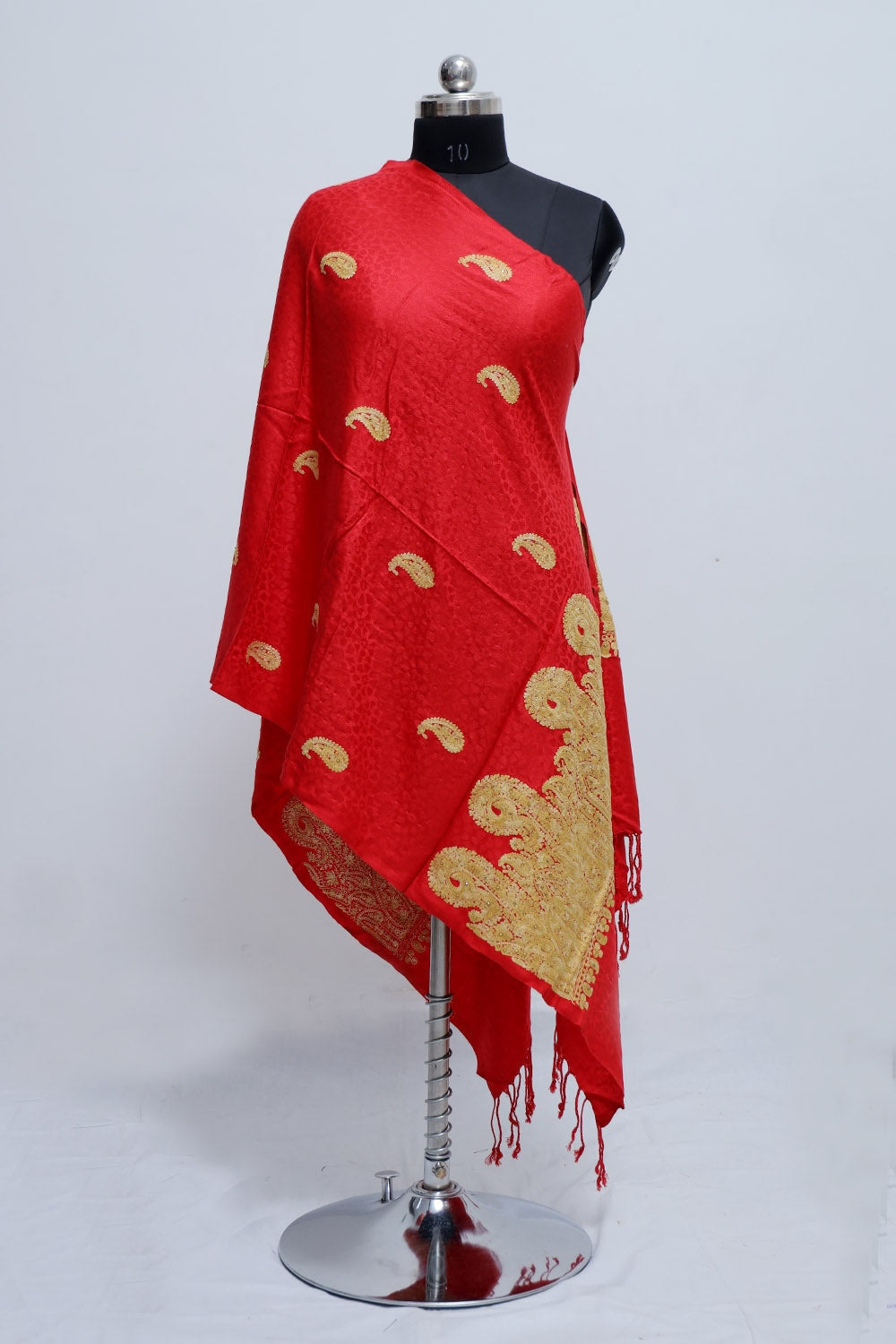 Ravishing Red Colour Stole Enriched With Aari Embroidery