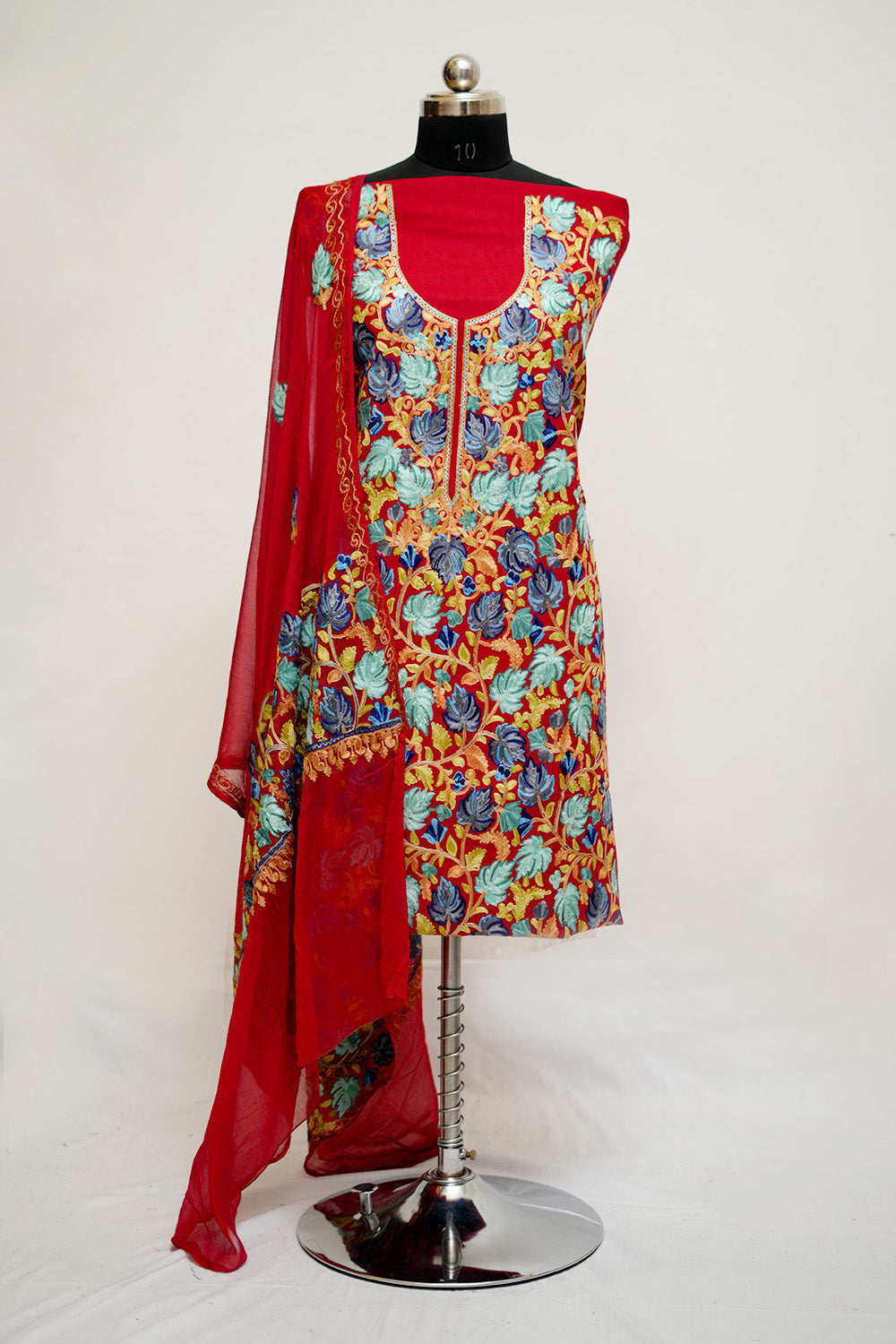 Red Aari Work Salwar Kameez With Chinar Heavy Jaal Pattern