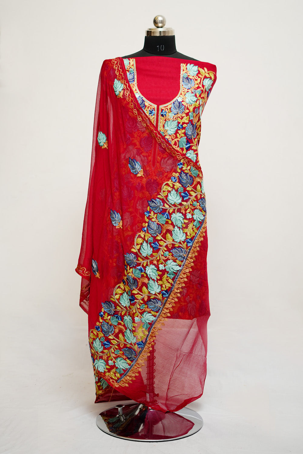 Red Aari Work Salwar Kameez With Chinar Heavy Jaal Pattern