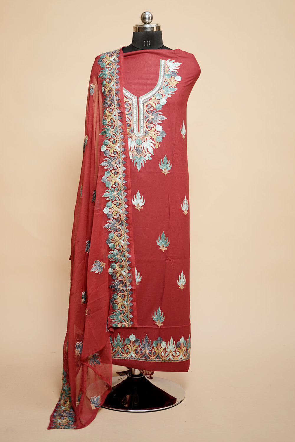 Red Colour Designer Aari Work Salwar Kameez With Running