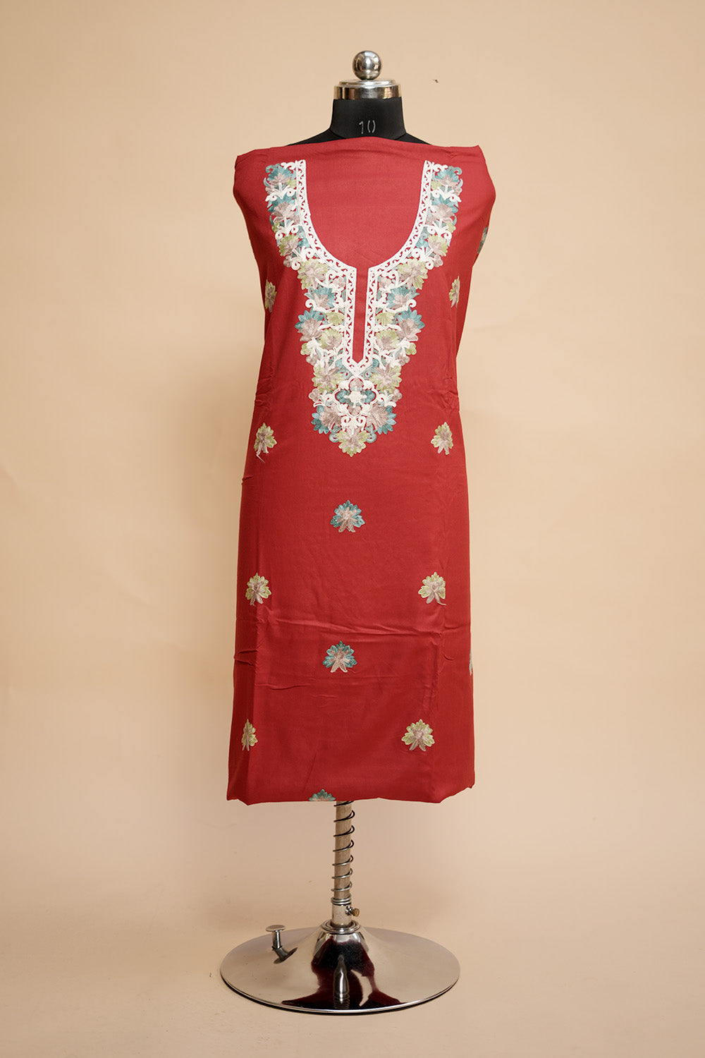 Red Colour Designer Aari Work Salwar Kameez With Running