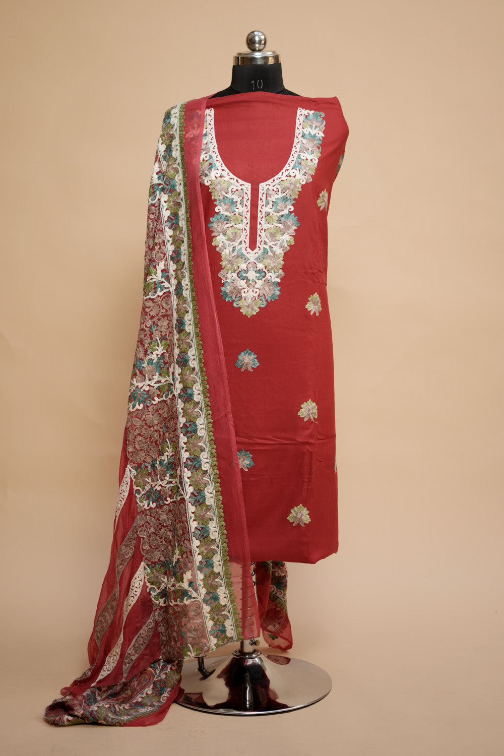 Red Colour Designer Aari Work Salwar Kameez With Running