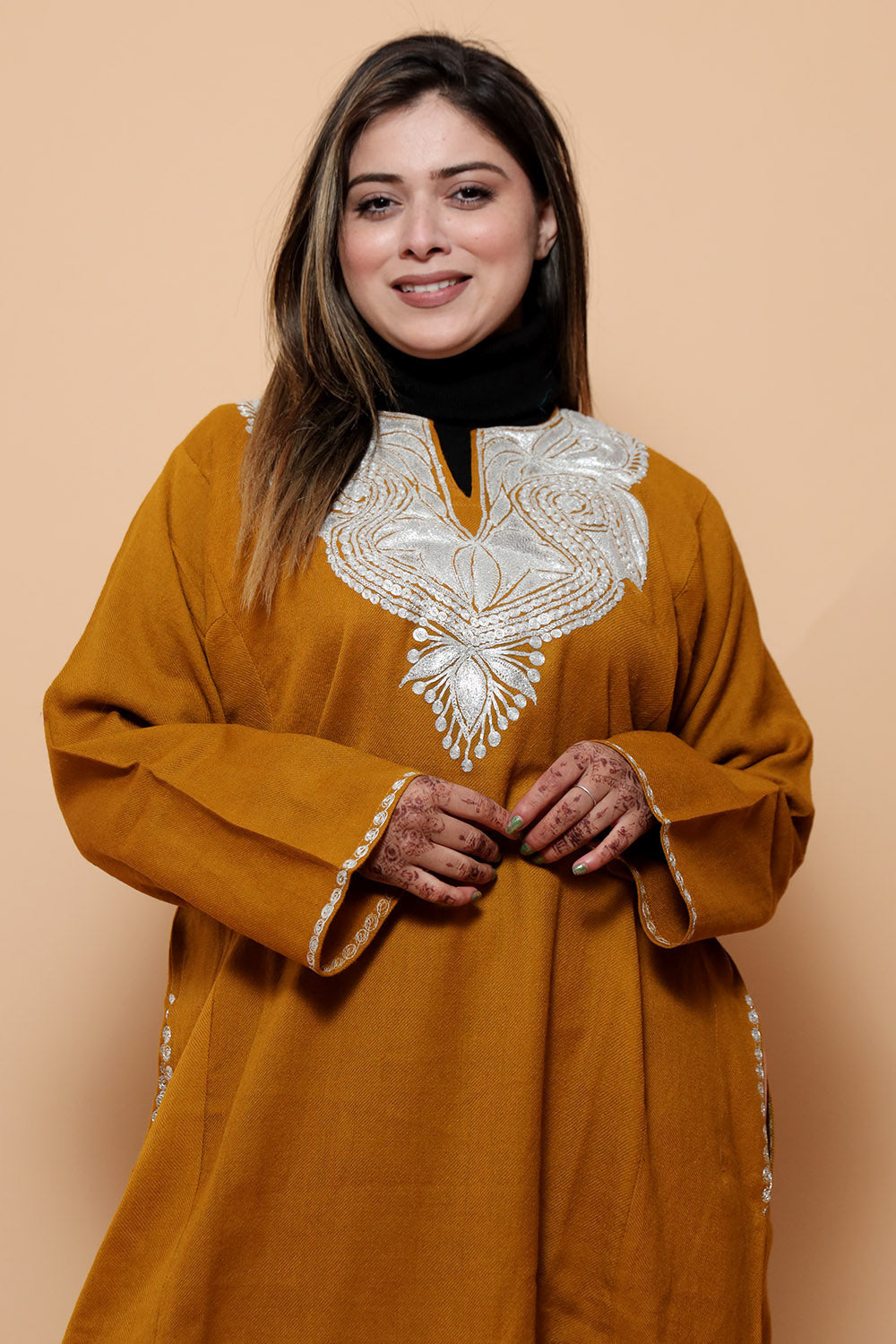 Rust Color Kashmiri Work Embroidered Phiran Enriched